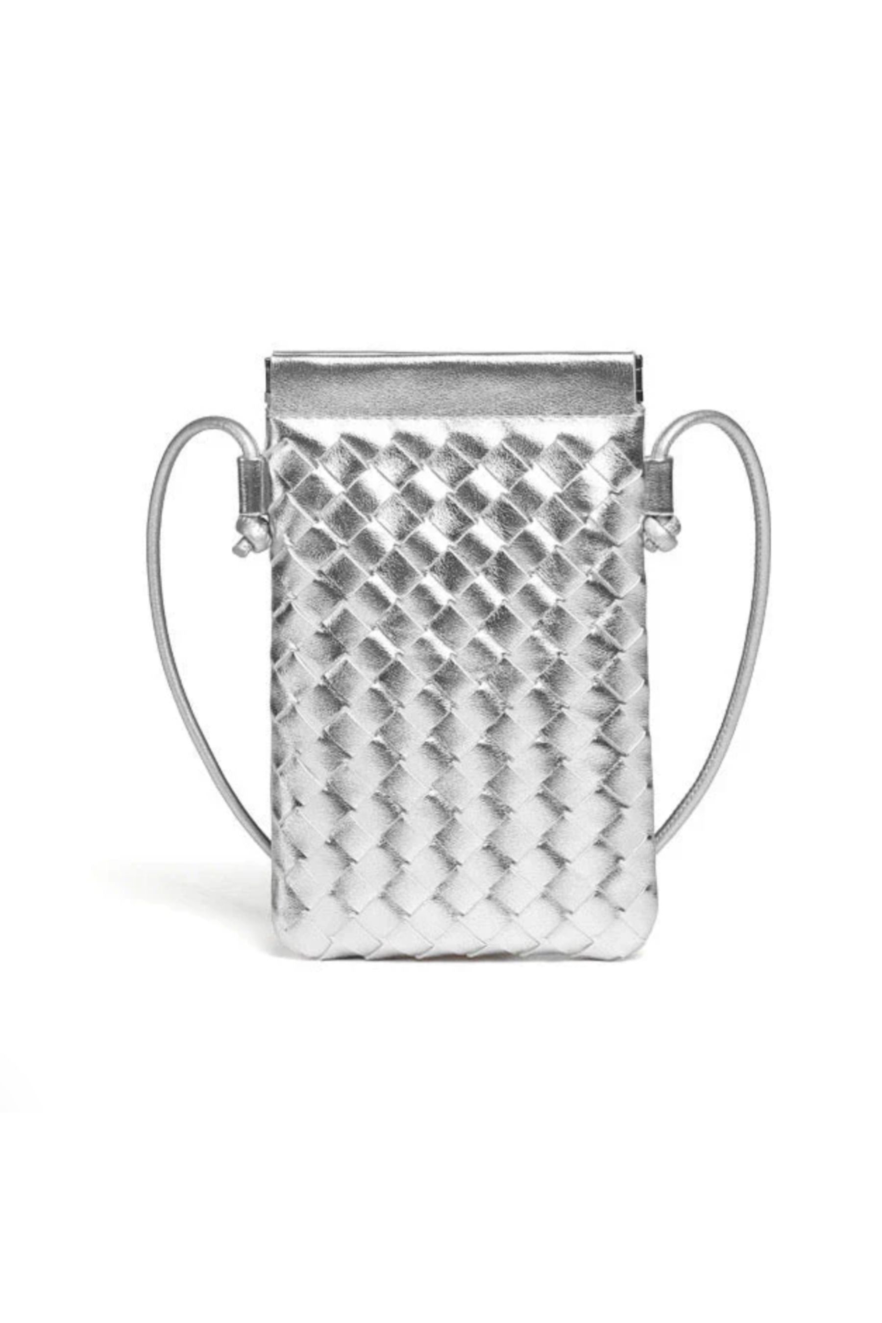 CALL ME Leather Weaved Crossbody Bag | Silver