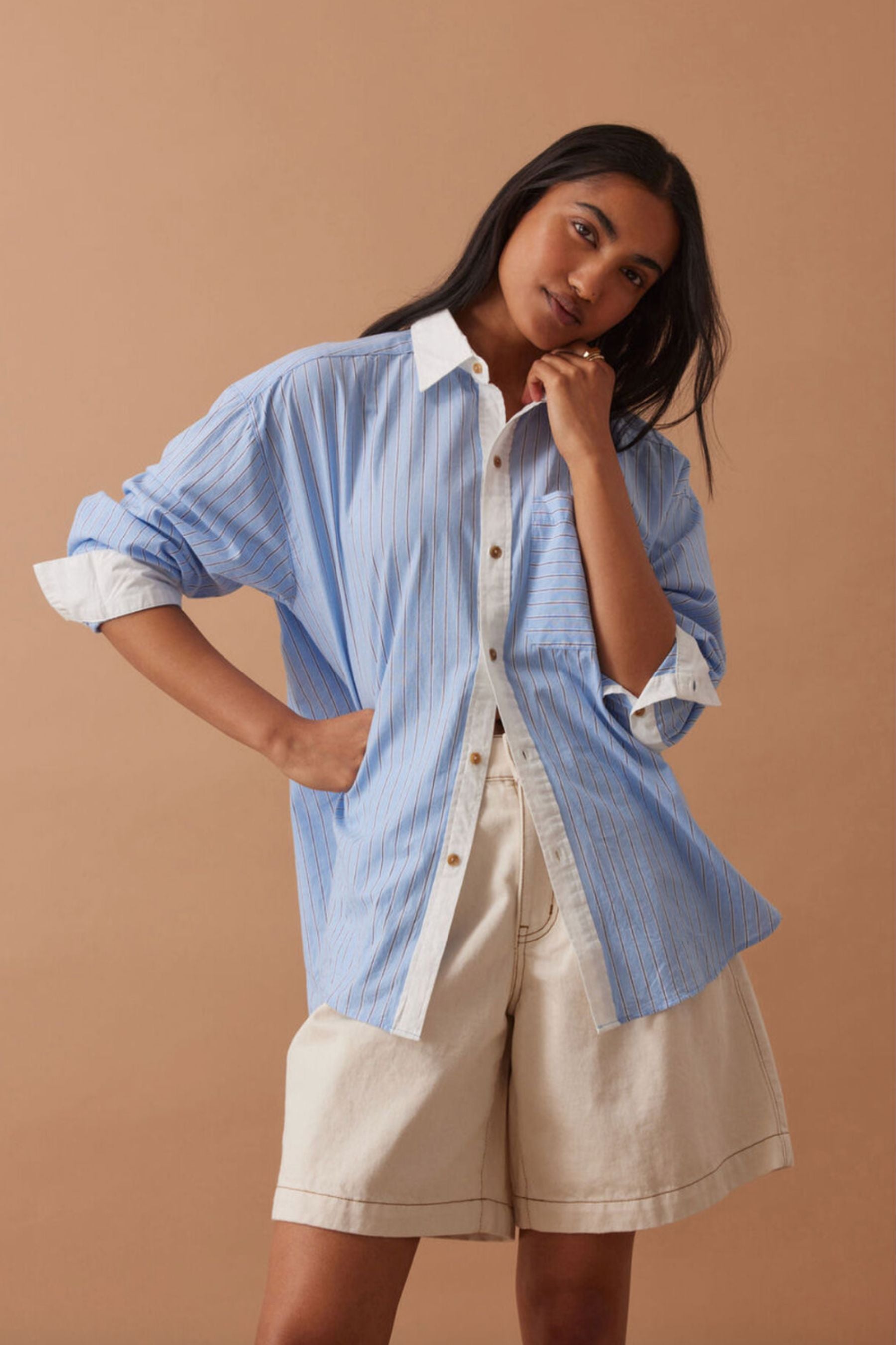 Peta Oversized Shirt | Powder Blue Triple Stripe