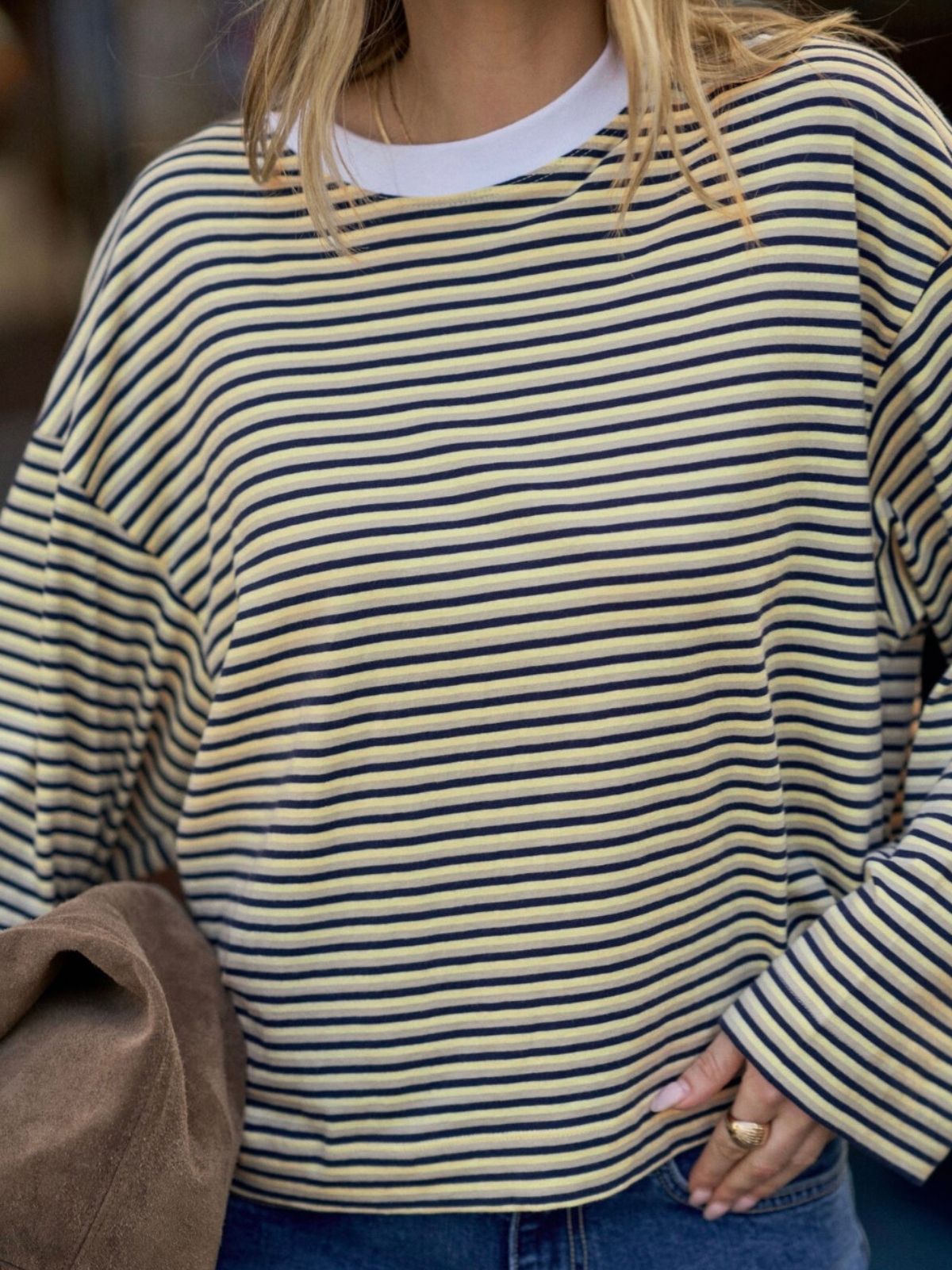 Beau Long Sleeve Slouchy Tee | Heritage Navy/Butter/Stone Stripe