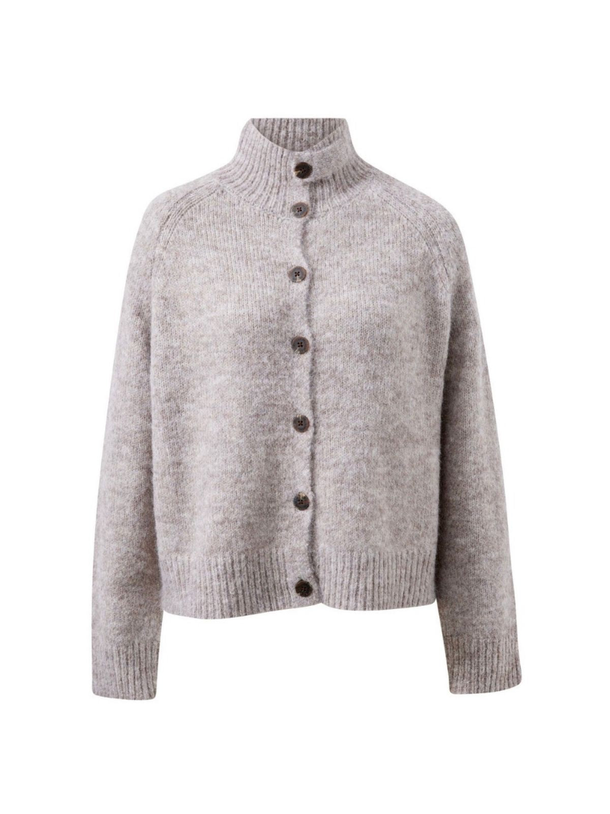 Riley Funnel Neck Tab Cardi | Taupe Marle