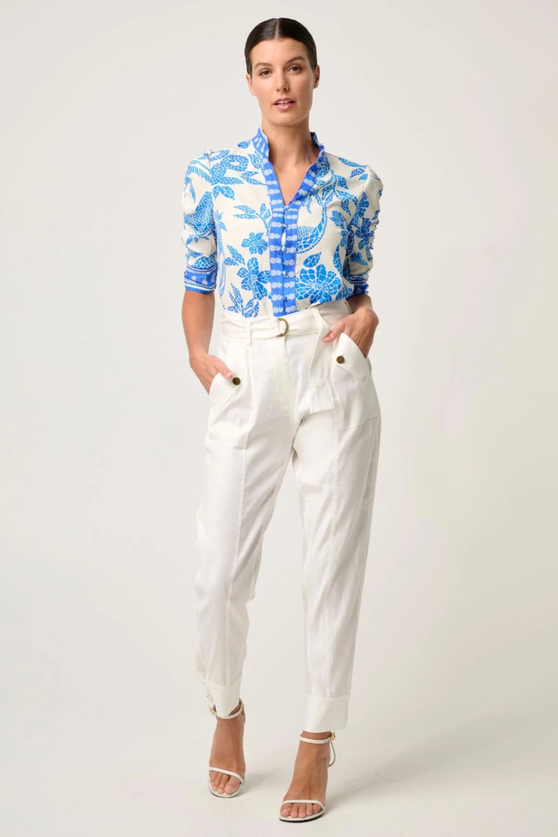 Calantha Contrast Trim Shirt | Azure Mosaic