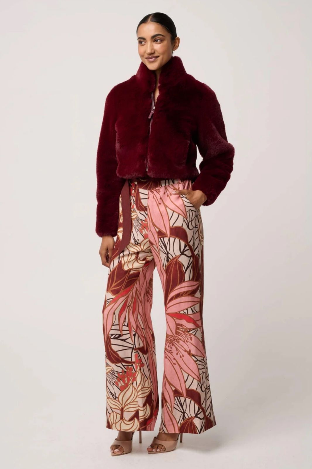 Dawn Faux Fur Cropped Jacket | Bordeaux