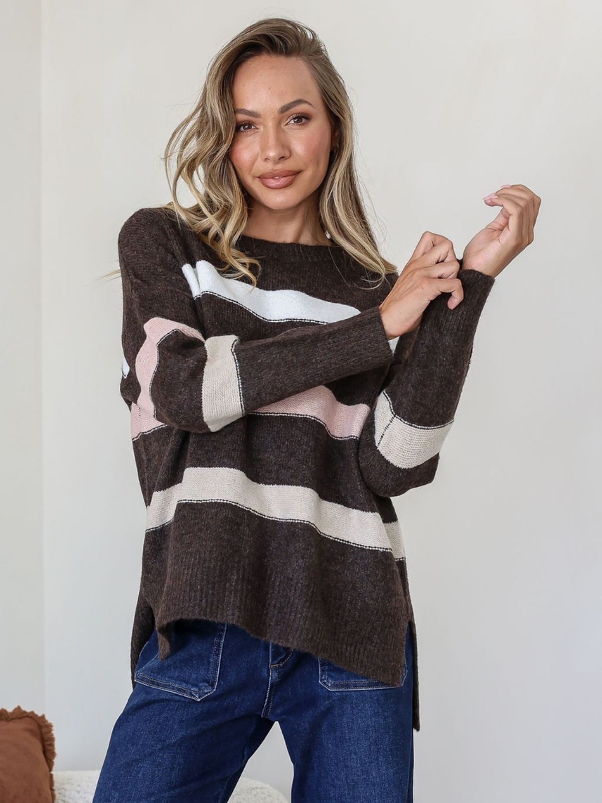 Stripe Aspen Knit | Chocolate Stripe