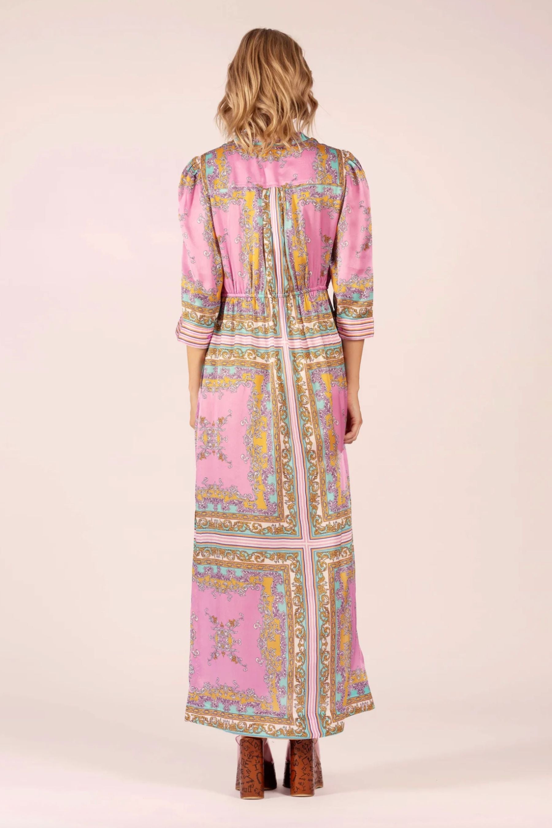 Mary Silk Maxi Dress | Aria Pink/Blue