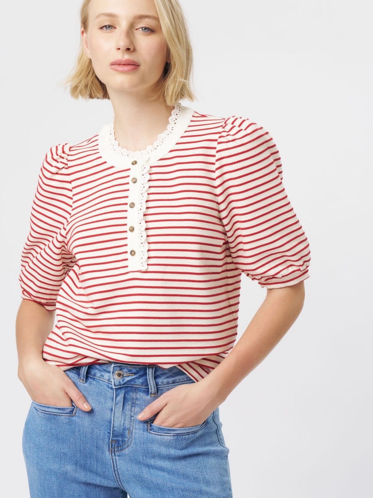 Jacqueline Top | White/Red Stripe