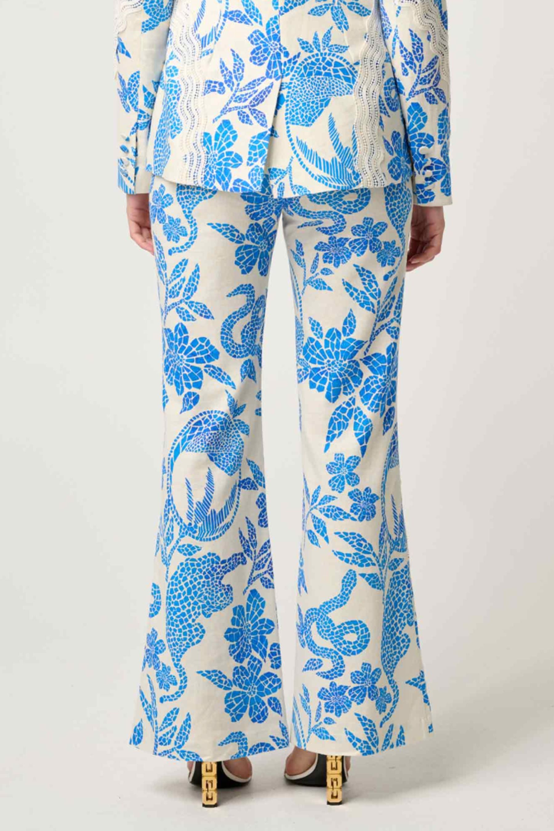 Leandro Linen Viscose Stretch Pant | Azure Mosaic