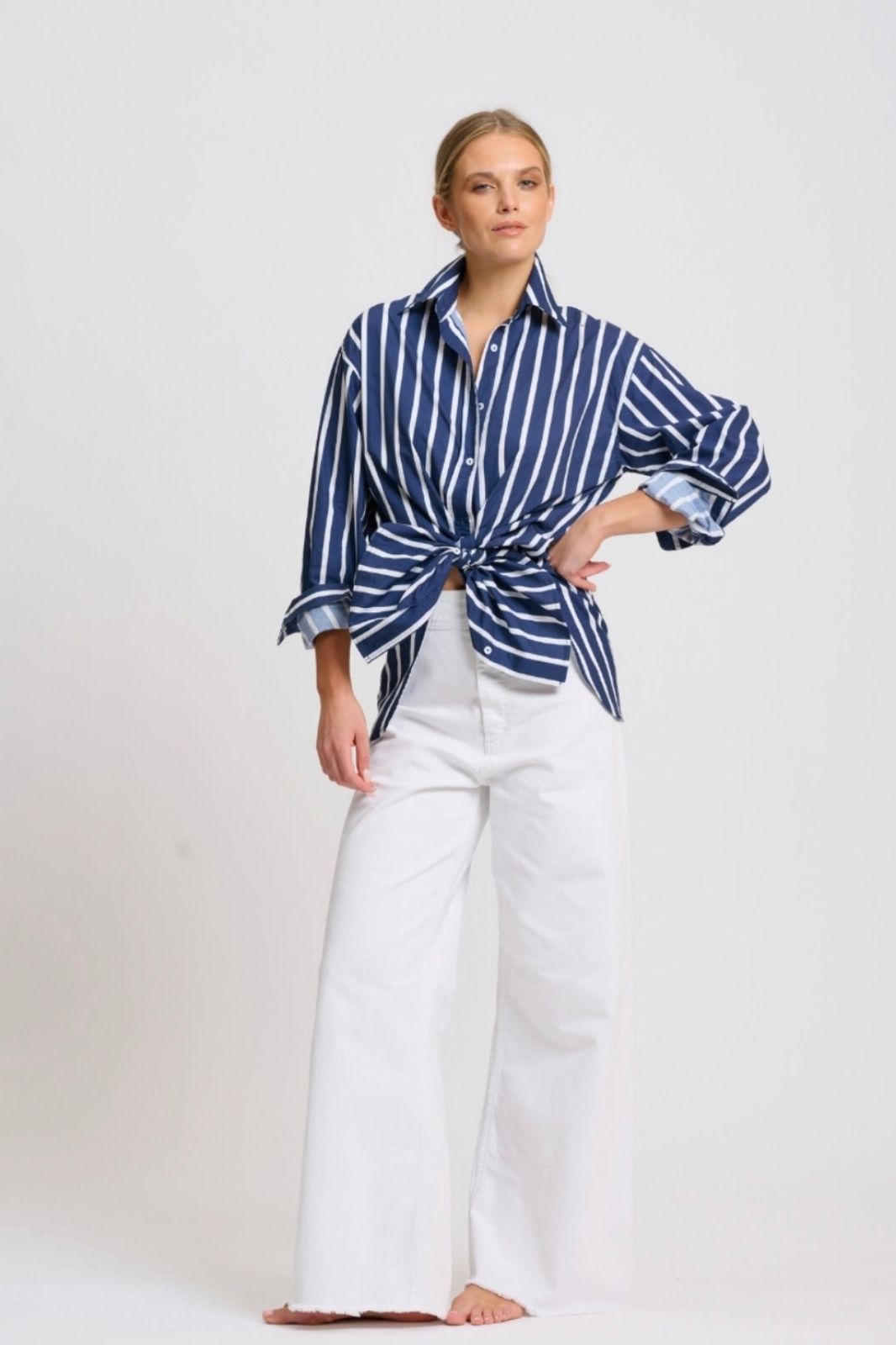Bobbie Boyfriend Shirt | Navy Thick Stripe
