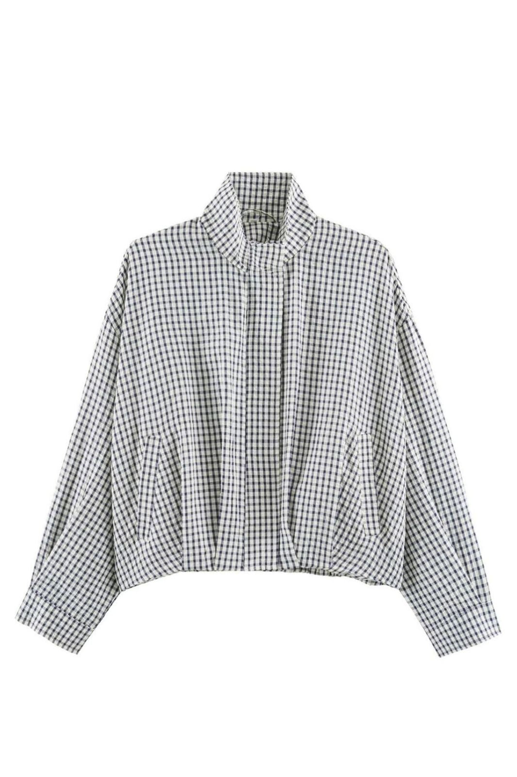 Gingham Drawstring Jacket | Navy