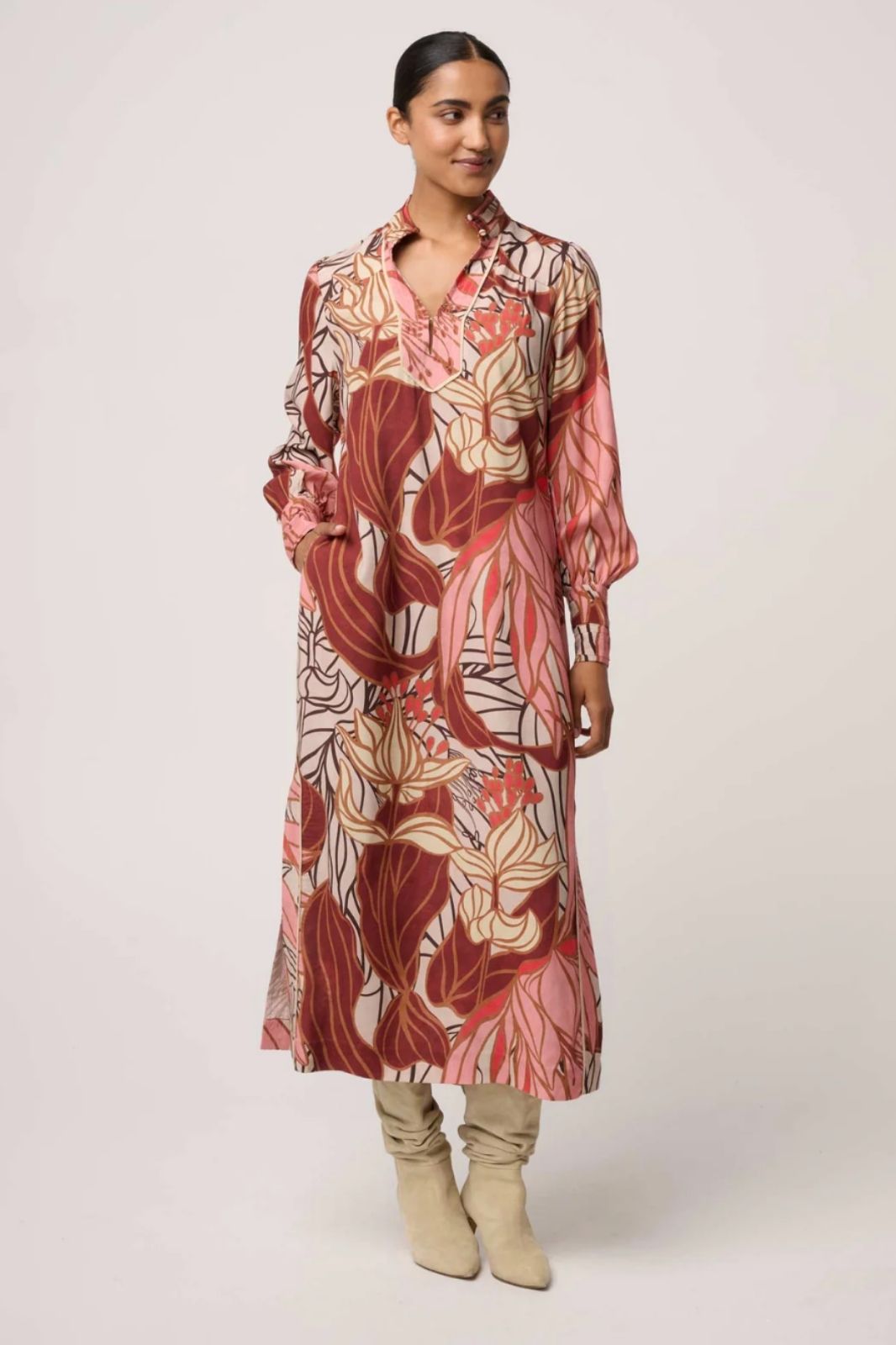 Edith Viscose Blend Printed Column Midi Dress | Cathedral Botanic