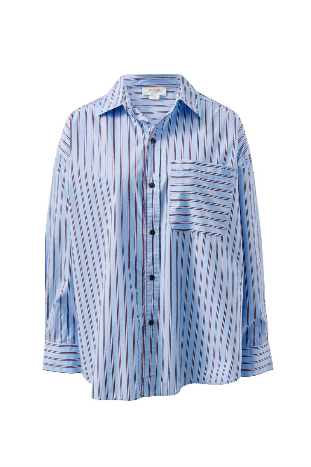 Peta Oversized Shirt | Sky Blue Burgundy Stripe