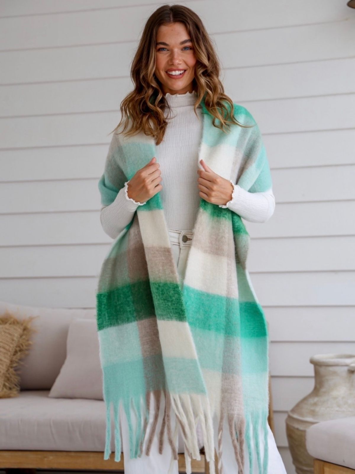 Check Scarf | Green, Beige &amp; Cream