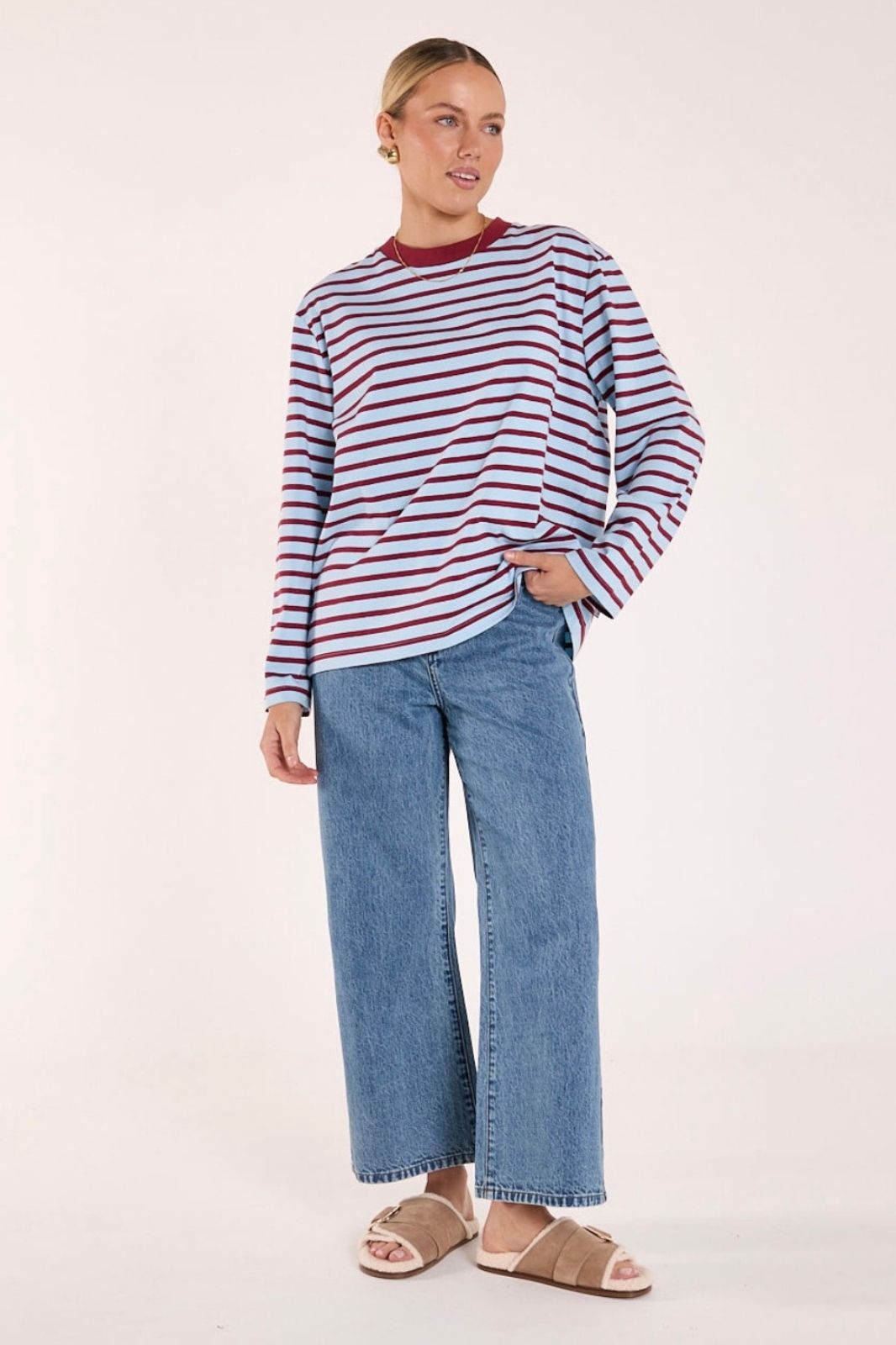 Carter Long Sleeve Tee | Wine Blue Stripe