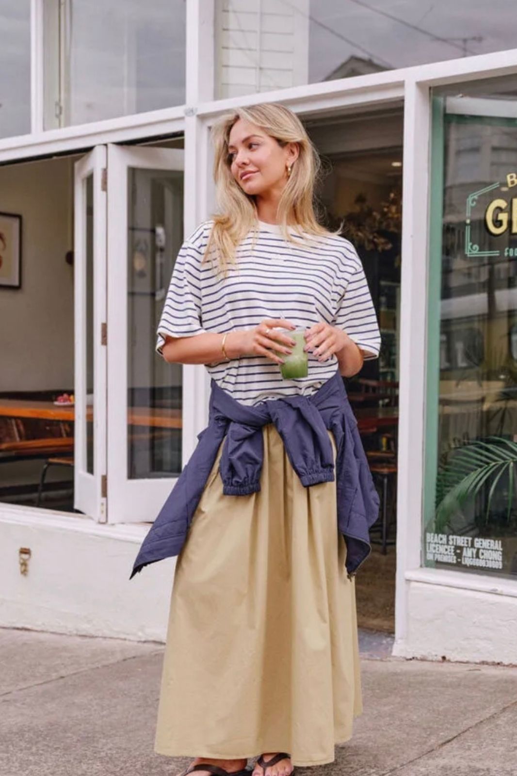 Phoebe Premium Tee | Milk/Prussian Blue Stripe
