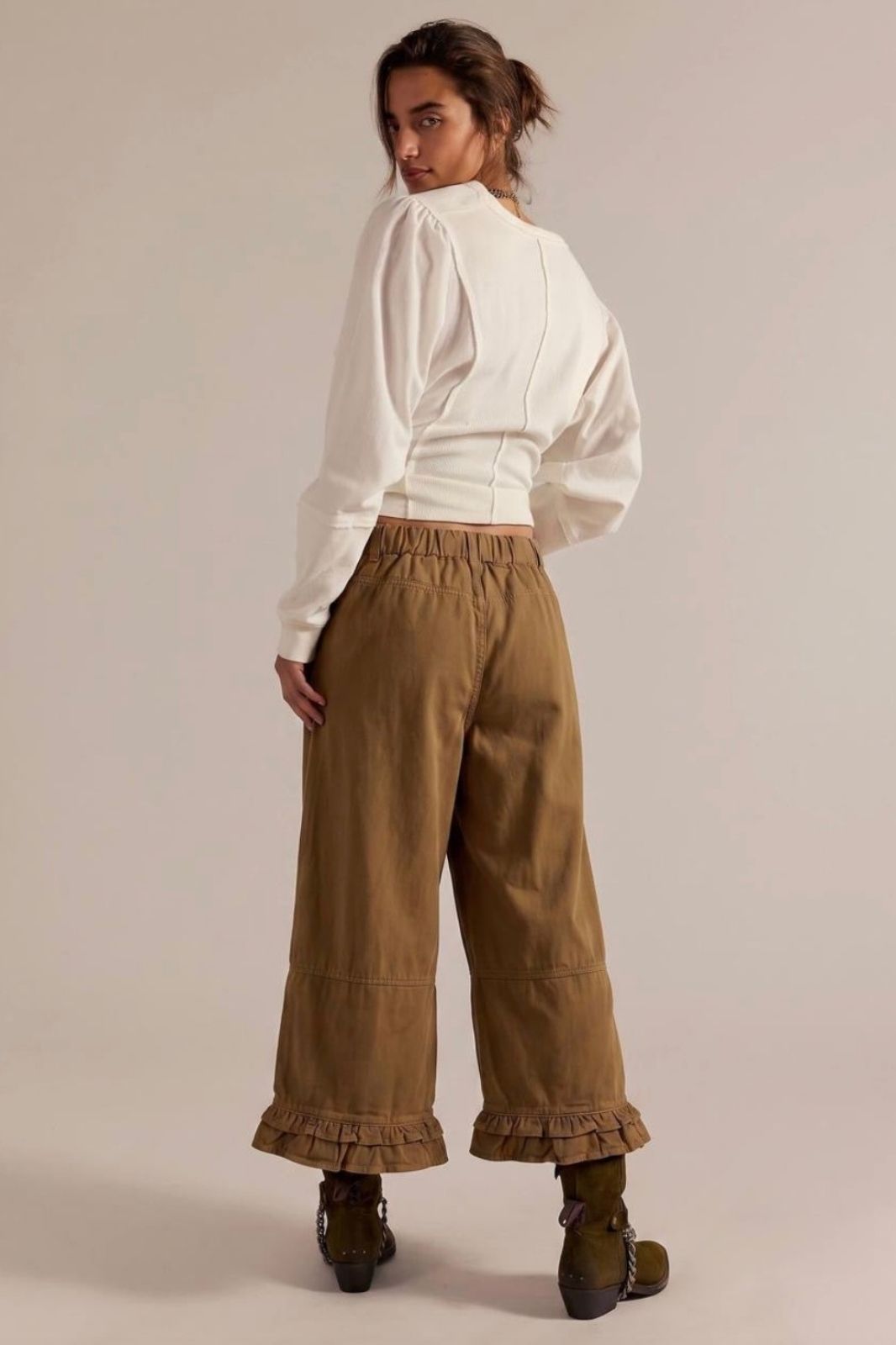 Ruffle Detail Hem Jean | Caramel