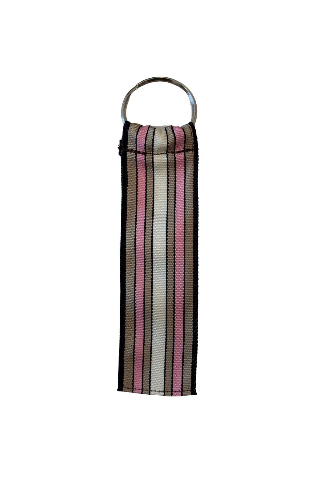 Grosgrain Key Rings | Taupe, Pink &amp; Black Stripe