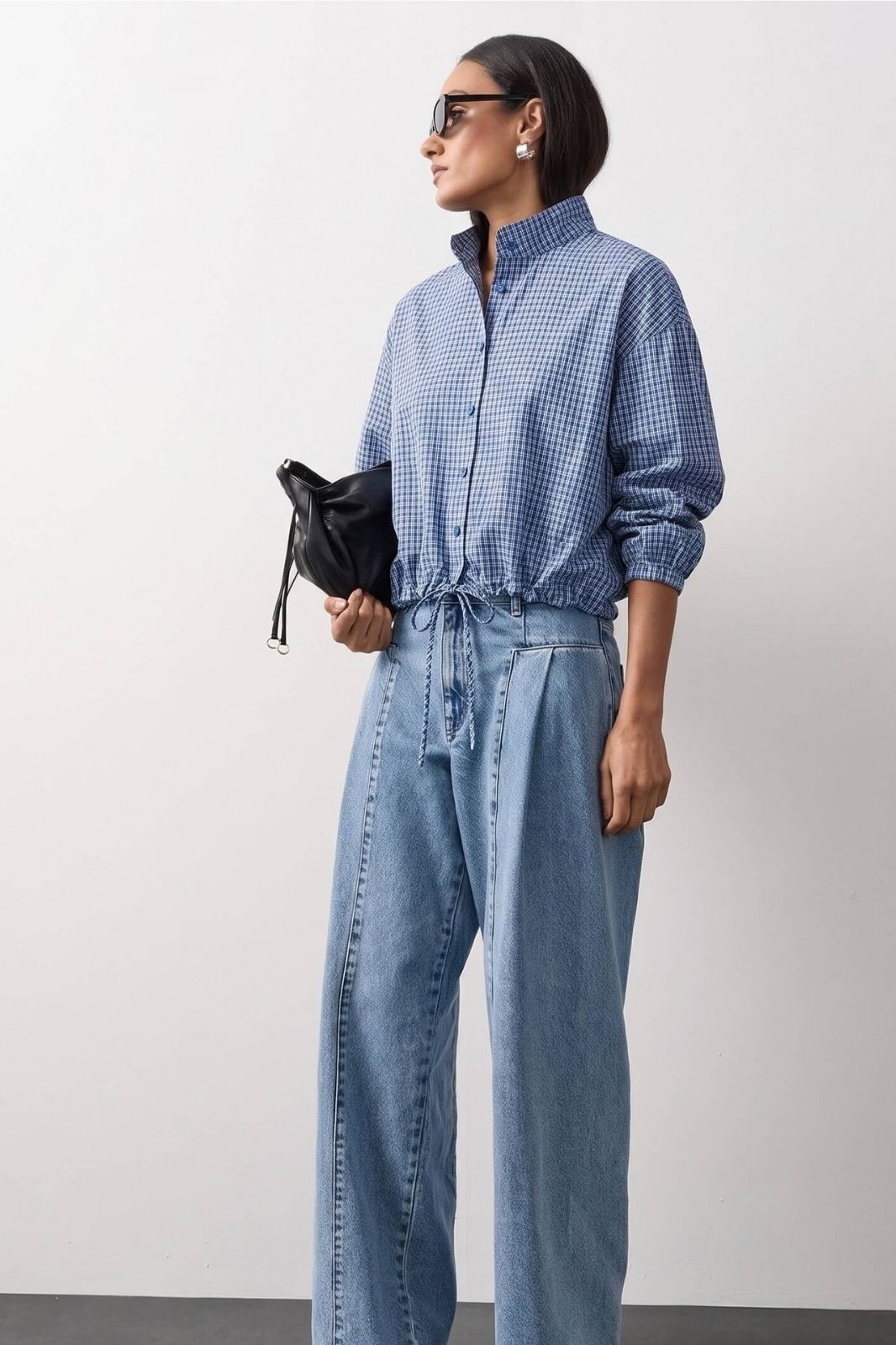 Gingham Drawstring Jacket | Blue Check