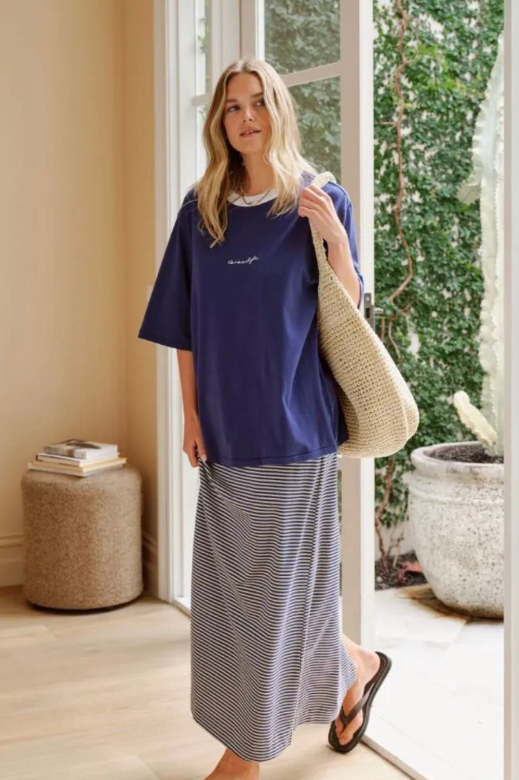 Luna Relaxed Tee | Prussian Blue/Ceres Script