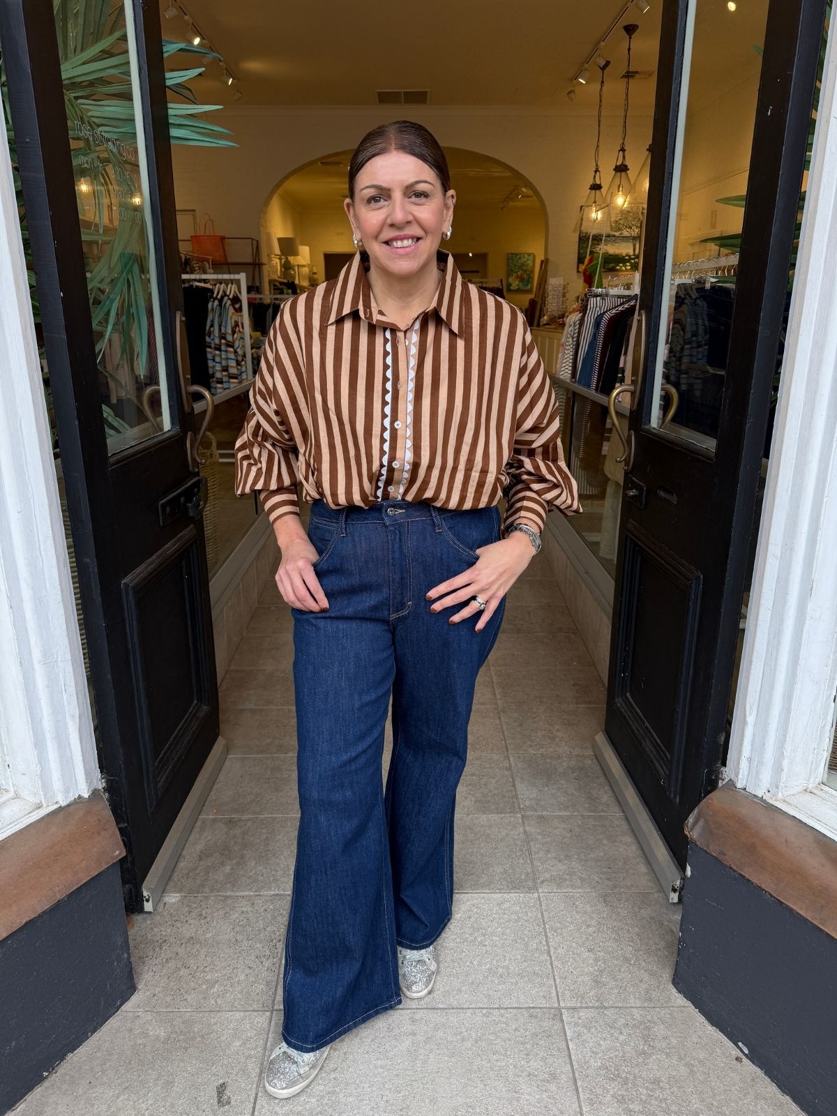 Stripe &amp; Ric Rac Trim Shirt | Coffee + Chocolate Stripe
