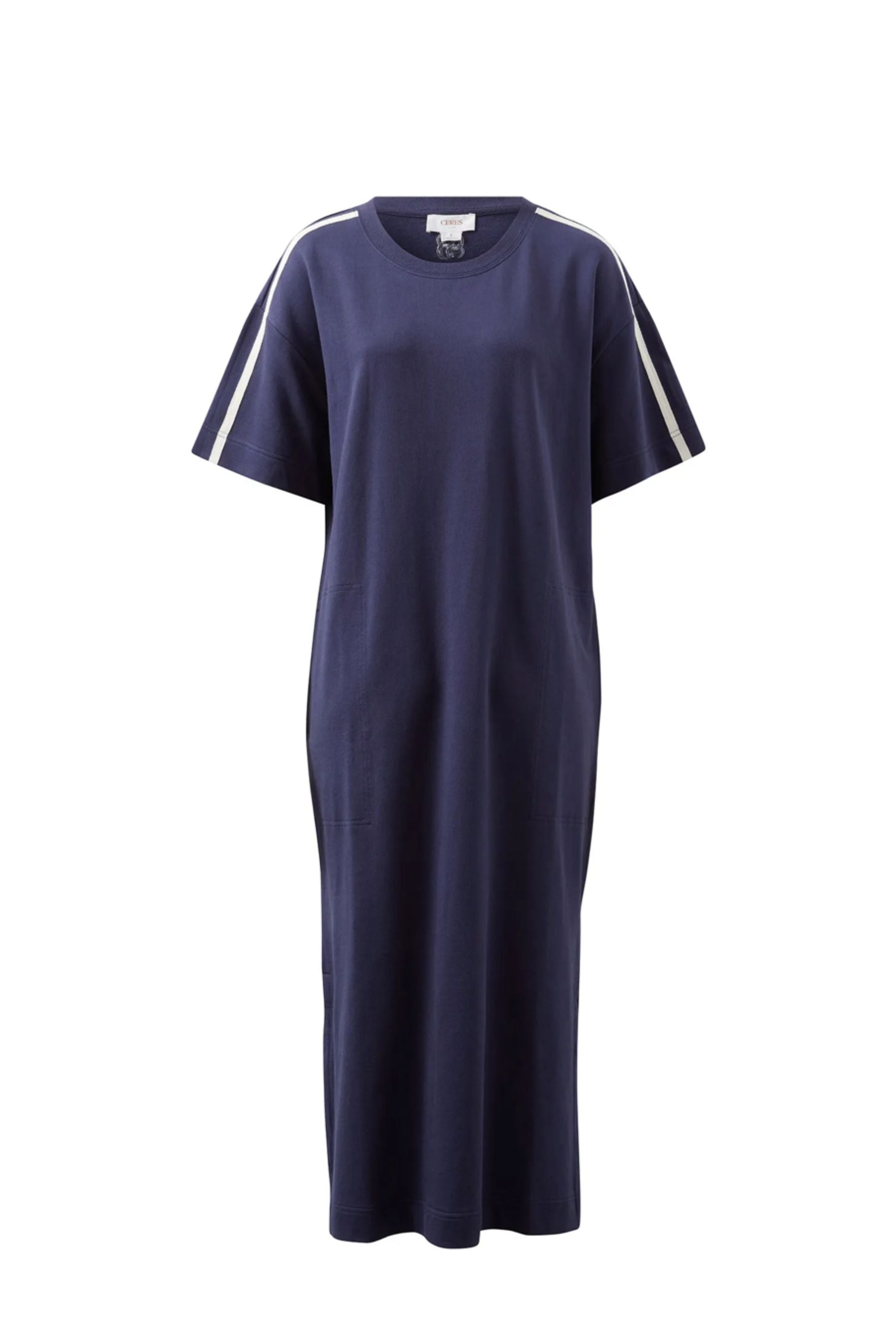 Charlotte Midi Terry Dress | Navy Side Stripe