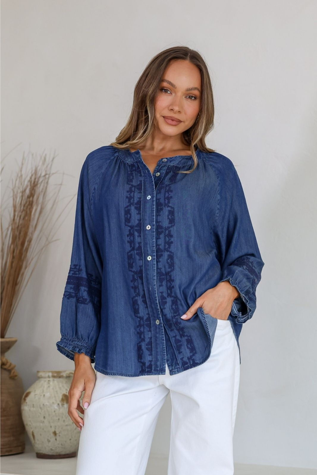 Embroidered Tencel Shirt | Ink