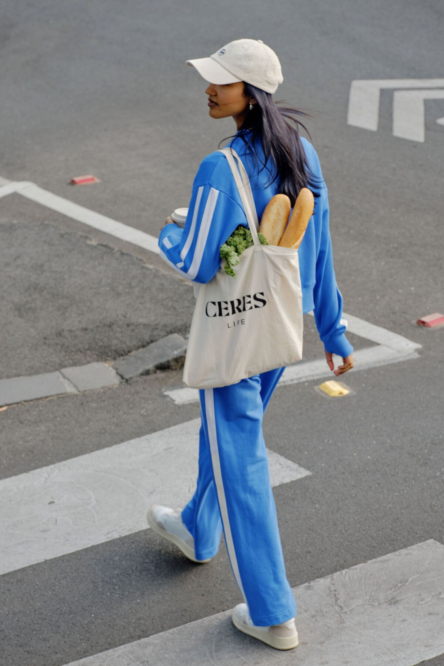 Gigi Wide Leg Terry Pant | Marine Blue/Side Stripe