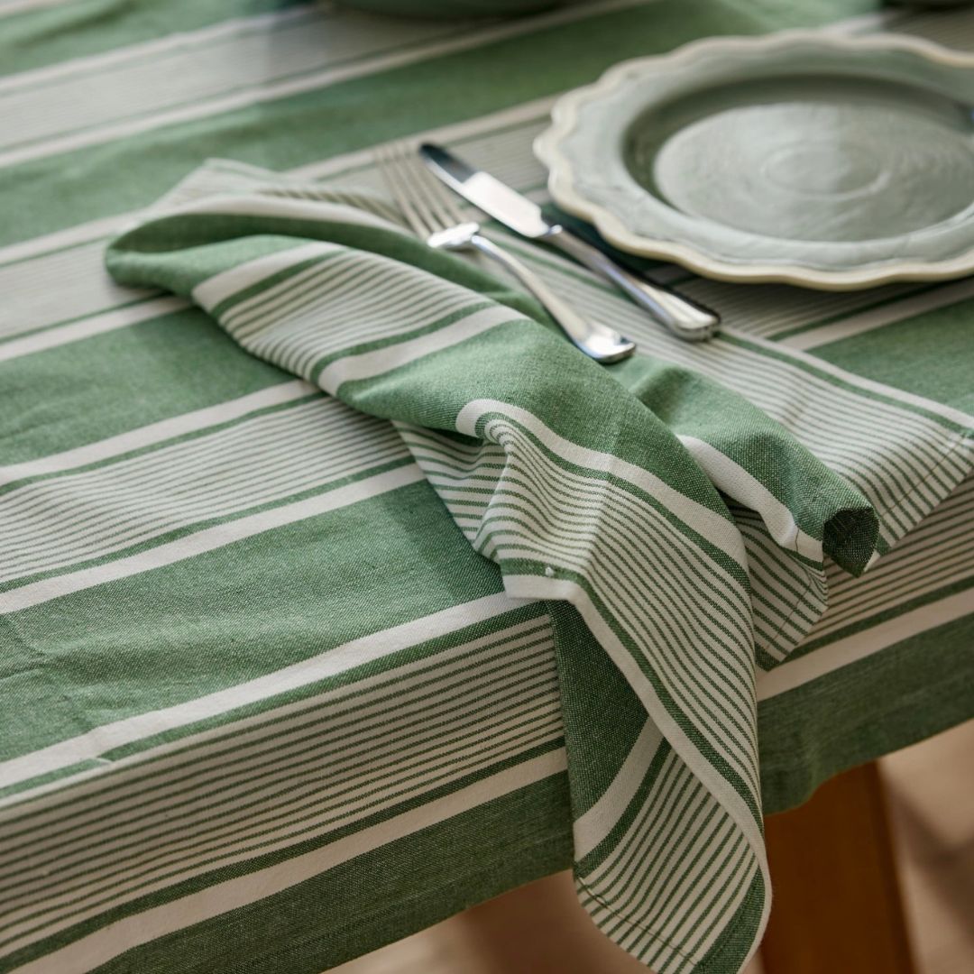 Avery Spruce Green Stripe Tablecloth