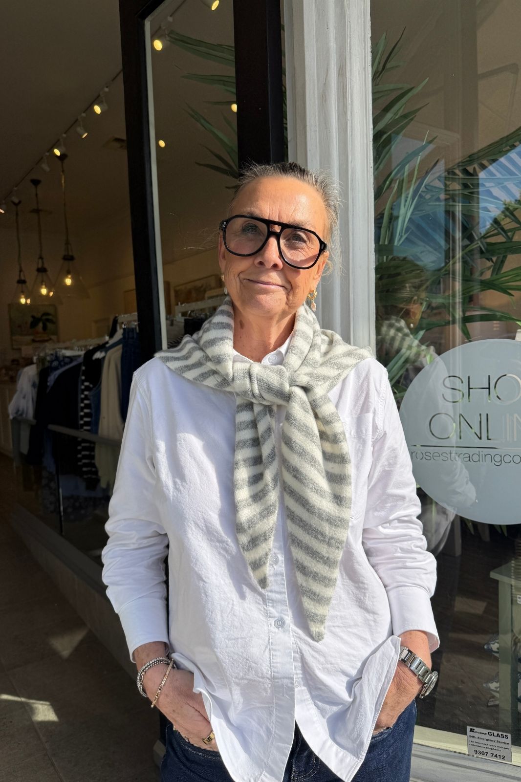 Large Triangle Neck Scarf | Grey + White