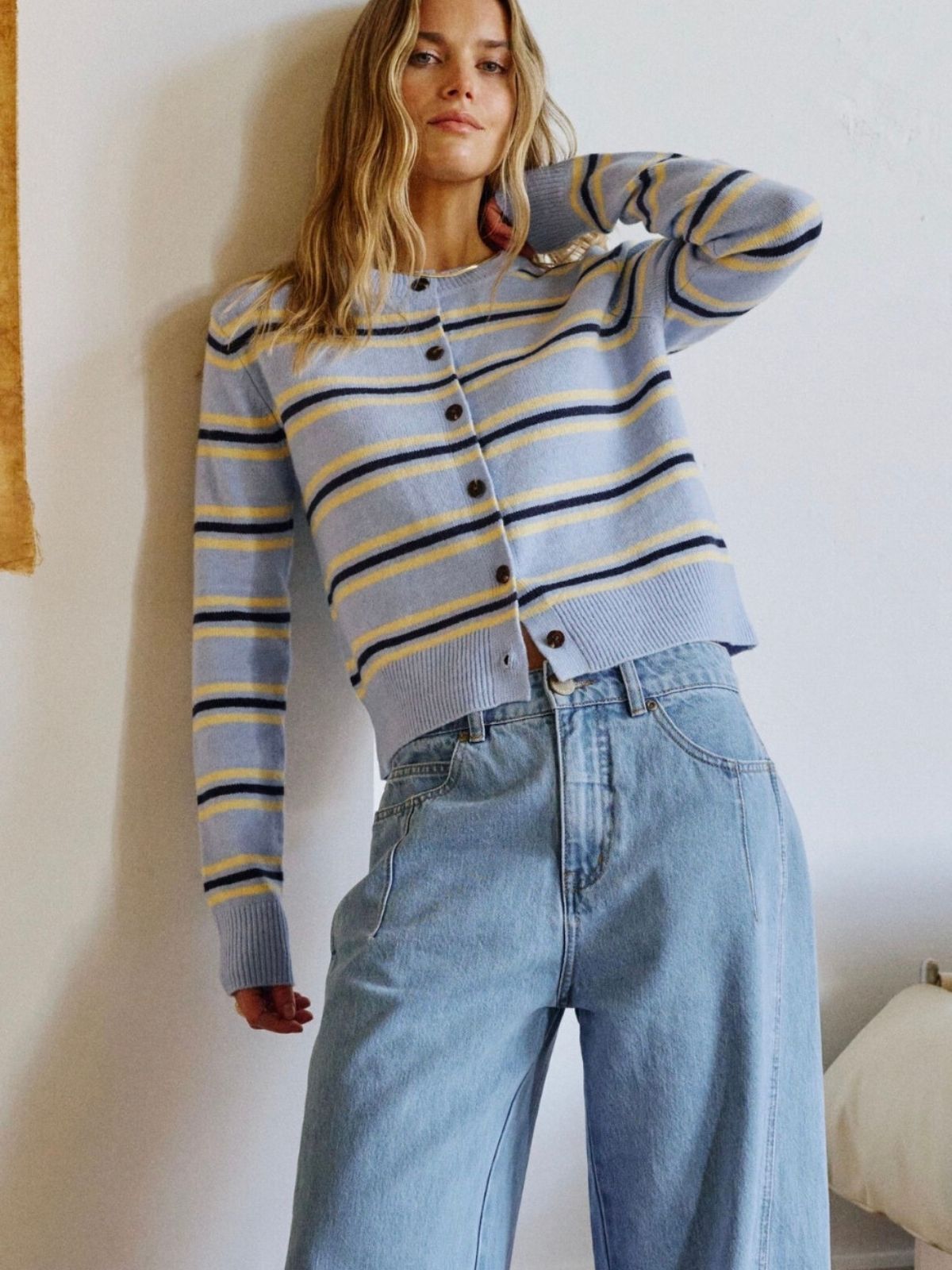 The Laine Long Sleeve Knit Cardi | Blue Stripe