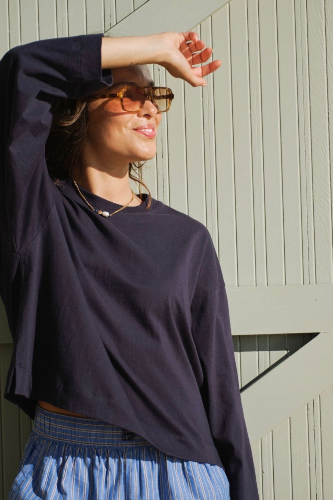 Beau Long Sleeve Slouchy Tee | Navy