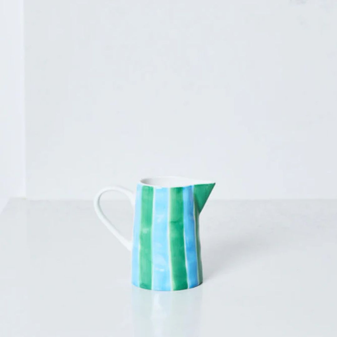 Milk Jug | Green &amp; Cornflower Stripes