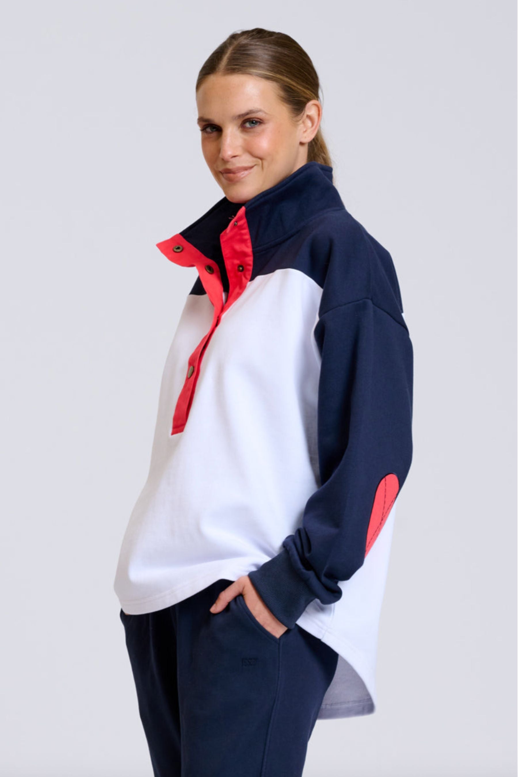 Collar Sweatshirt | Navy &amp; White Combo