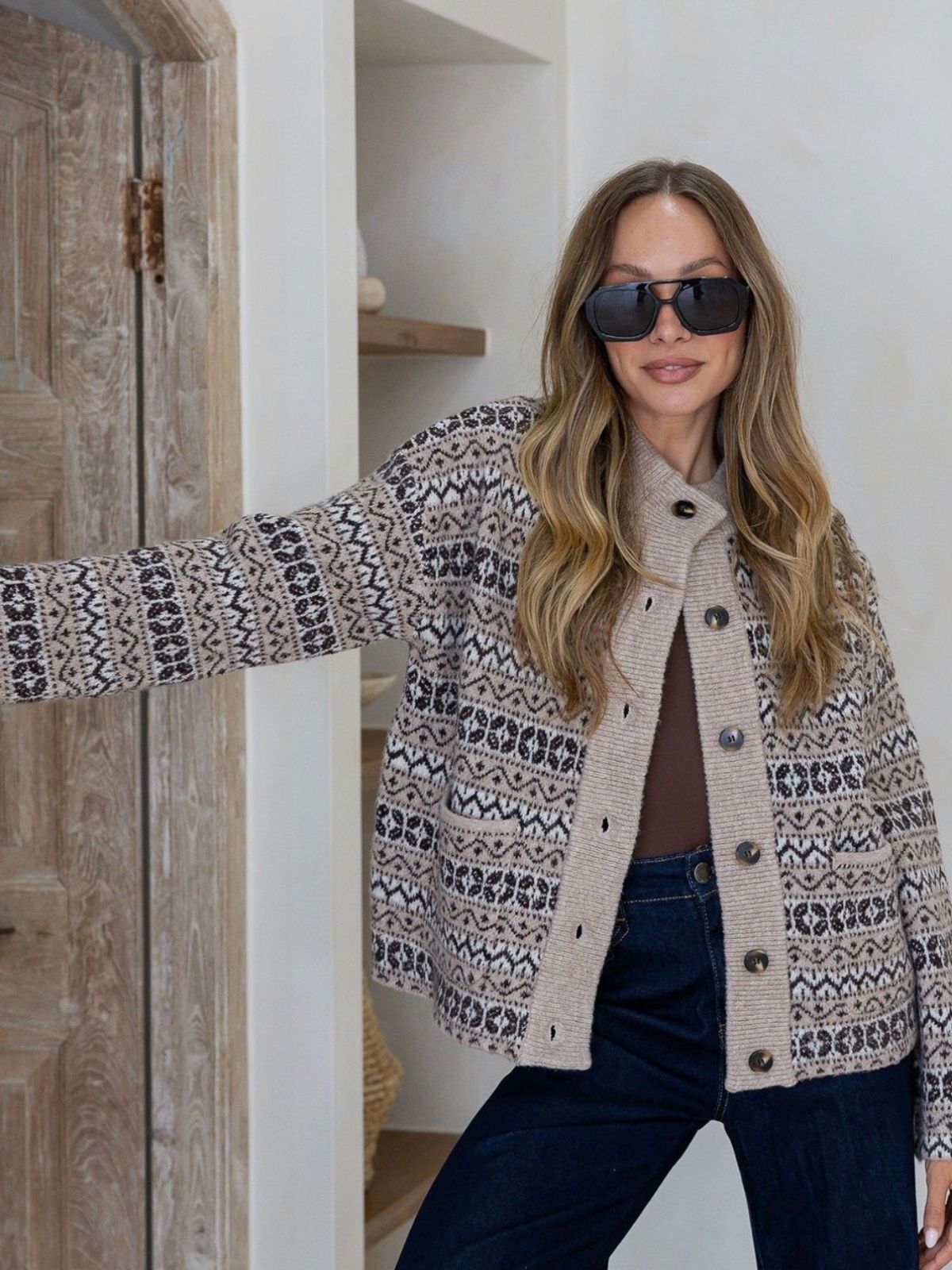 Fair Isle Knit Cardi | Beige