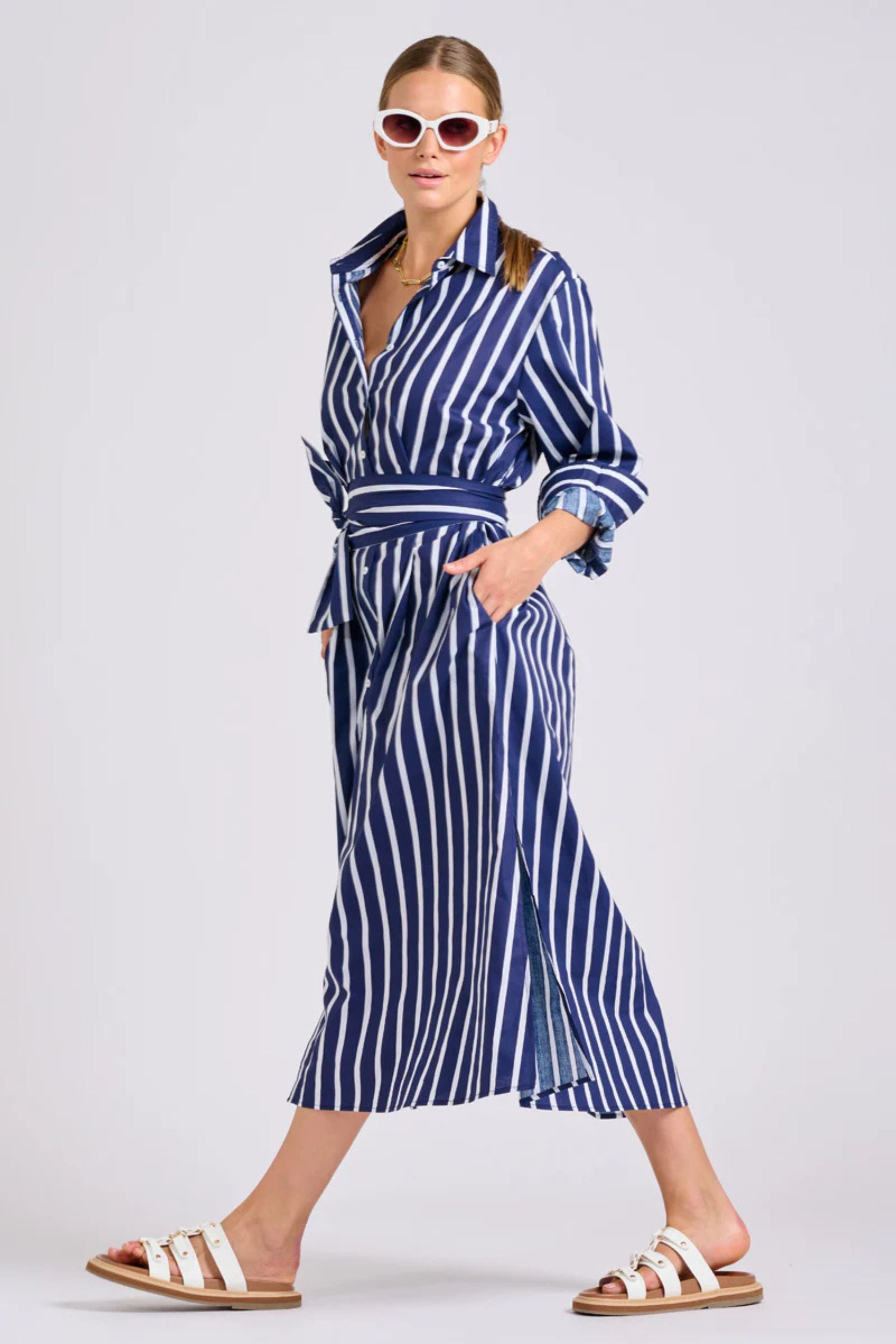 Luna Oversized Dress | Navy with White Stripe