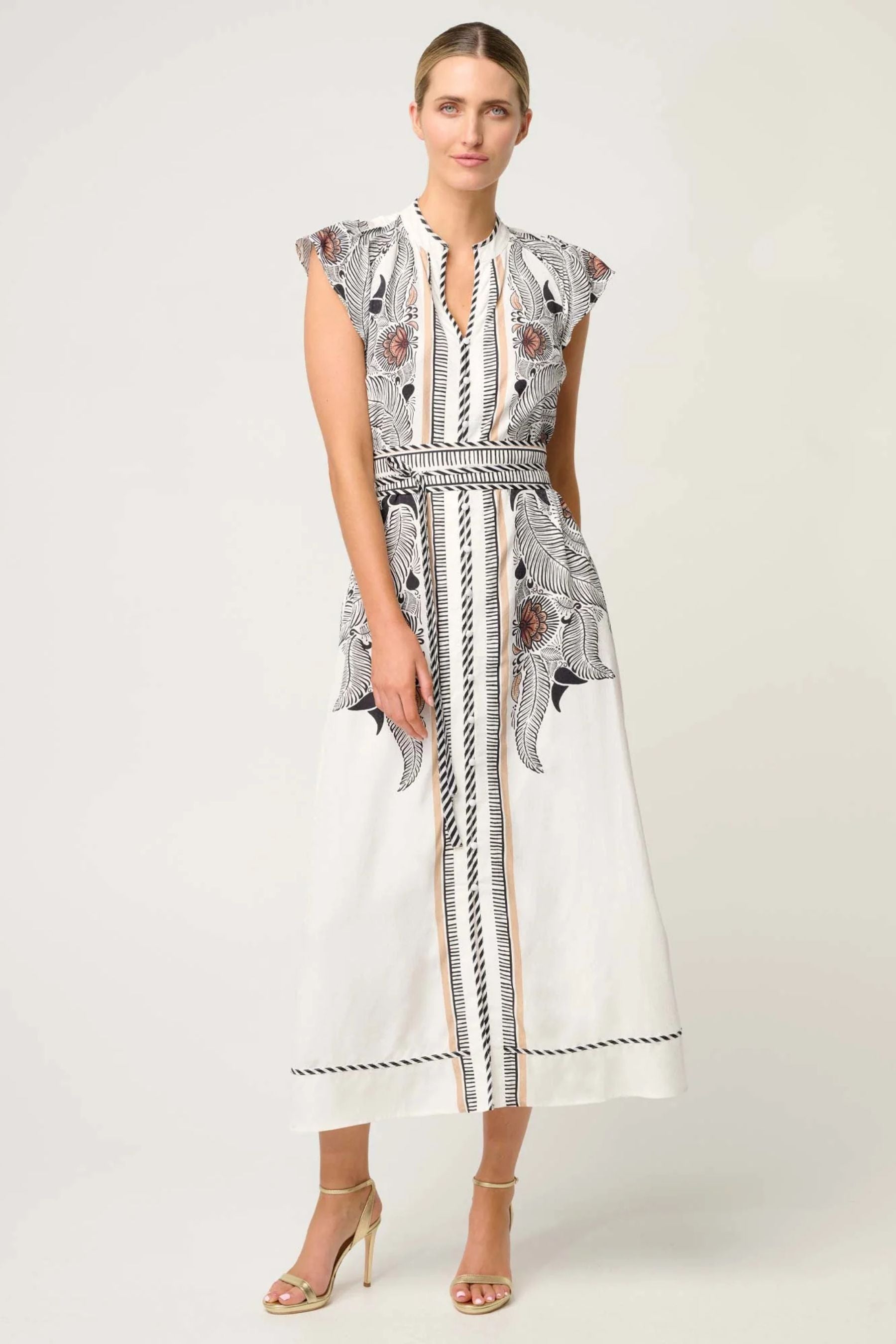 Malika Viscose Dobby Flutter Sleeve Dress | Ivory Casablanca