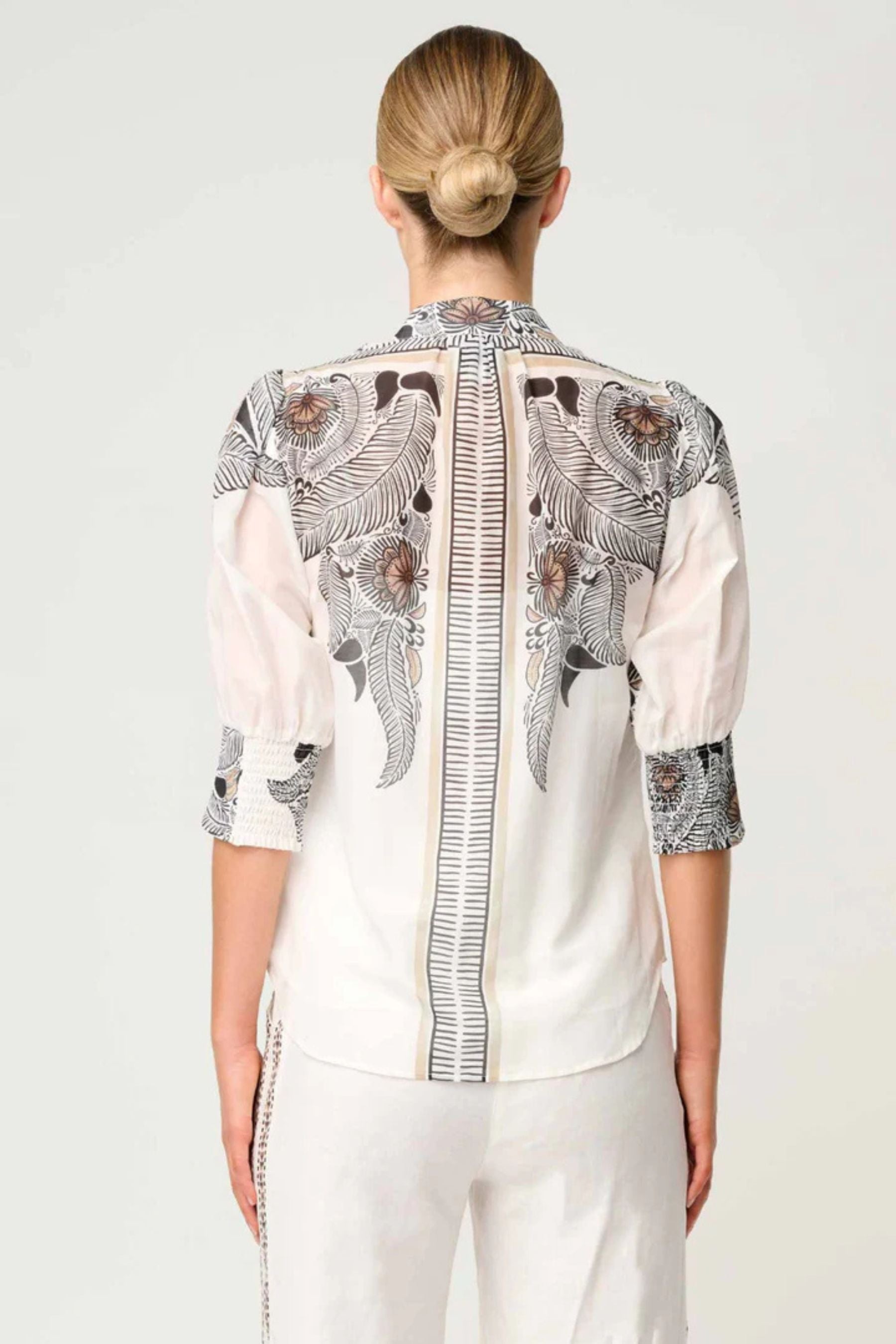 Leila Silk Cotton Print Shirt | Ivory Casablanca