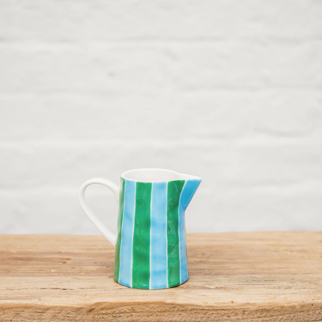 Milk Jug | Green &amp; Cornflower Stripes
