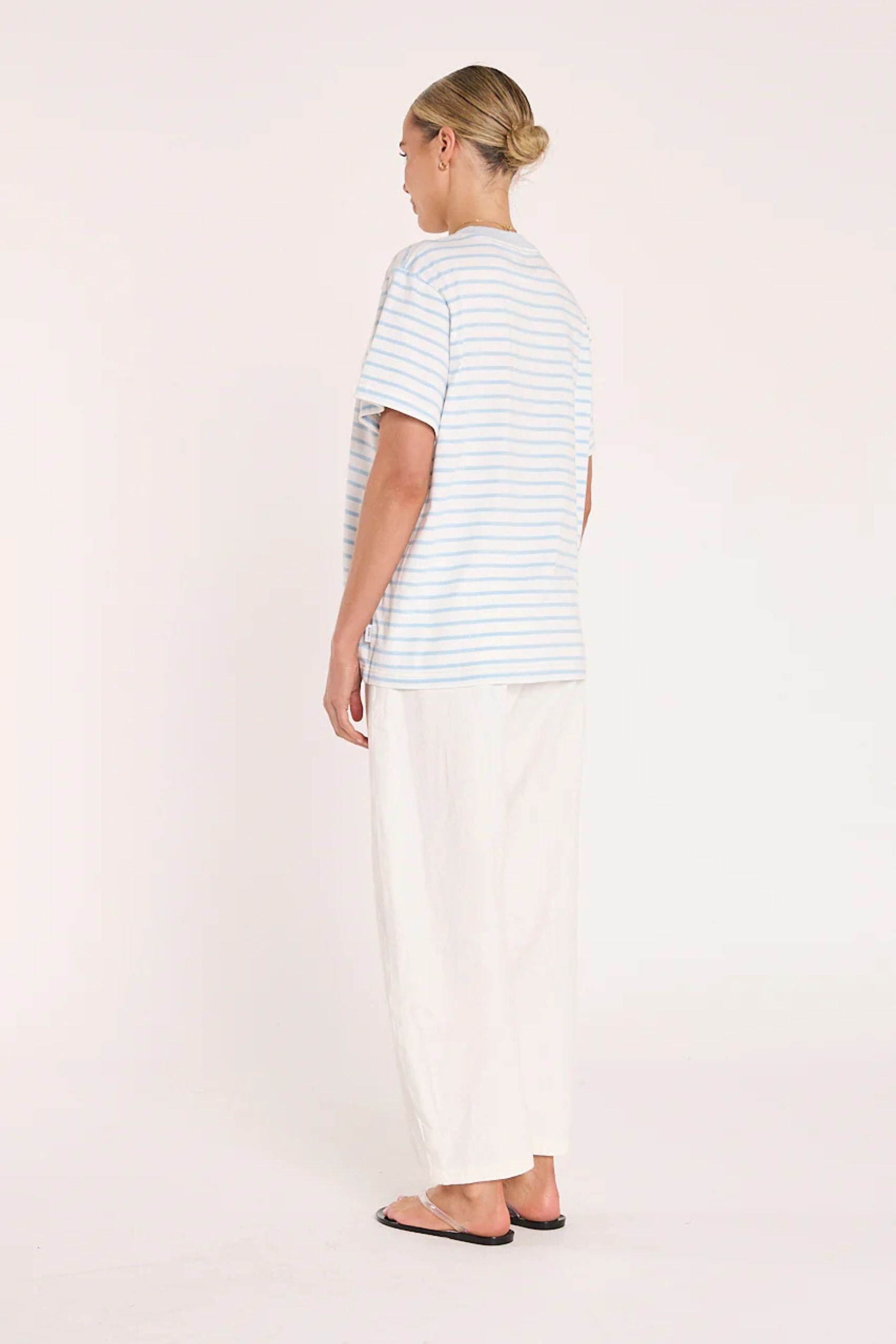 Carter Tee | White Blue Stripe