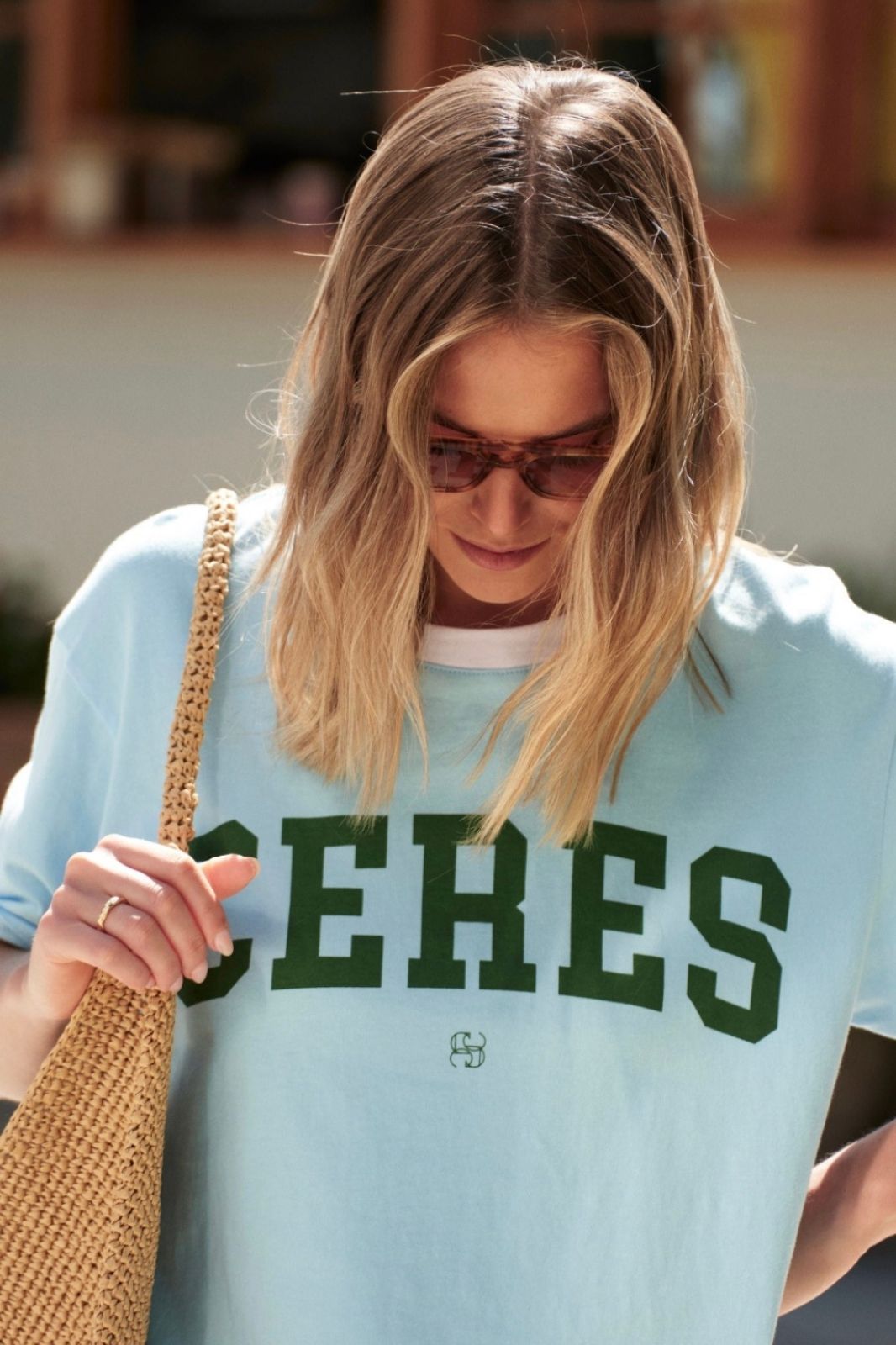 Stevie Slouchy Tee | Fresh Blue/Basil Varsity