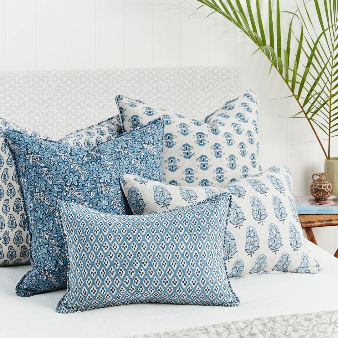 Sundara Azure Linen Cushion | 50x50cm