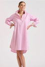 Popover Shirt Dress | Pink Stripe/Floral Trim