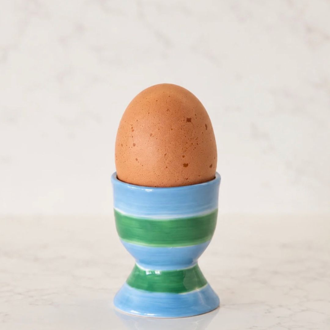 Egg Cup | Green &amp; Cornflower Stripe