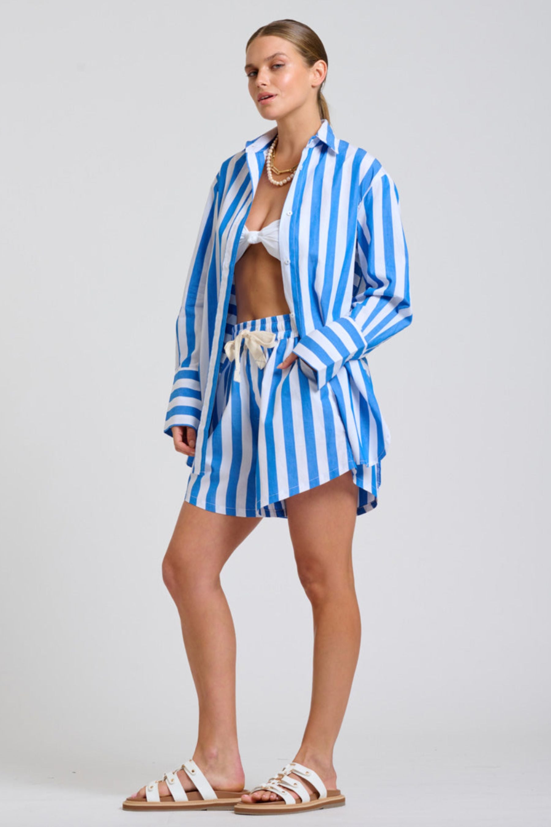 The Andrea Shirt | Mid Blue Wide Stripe