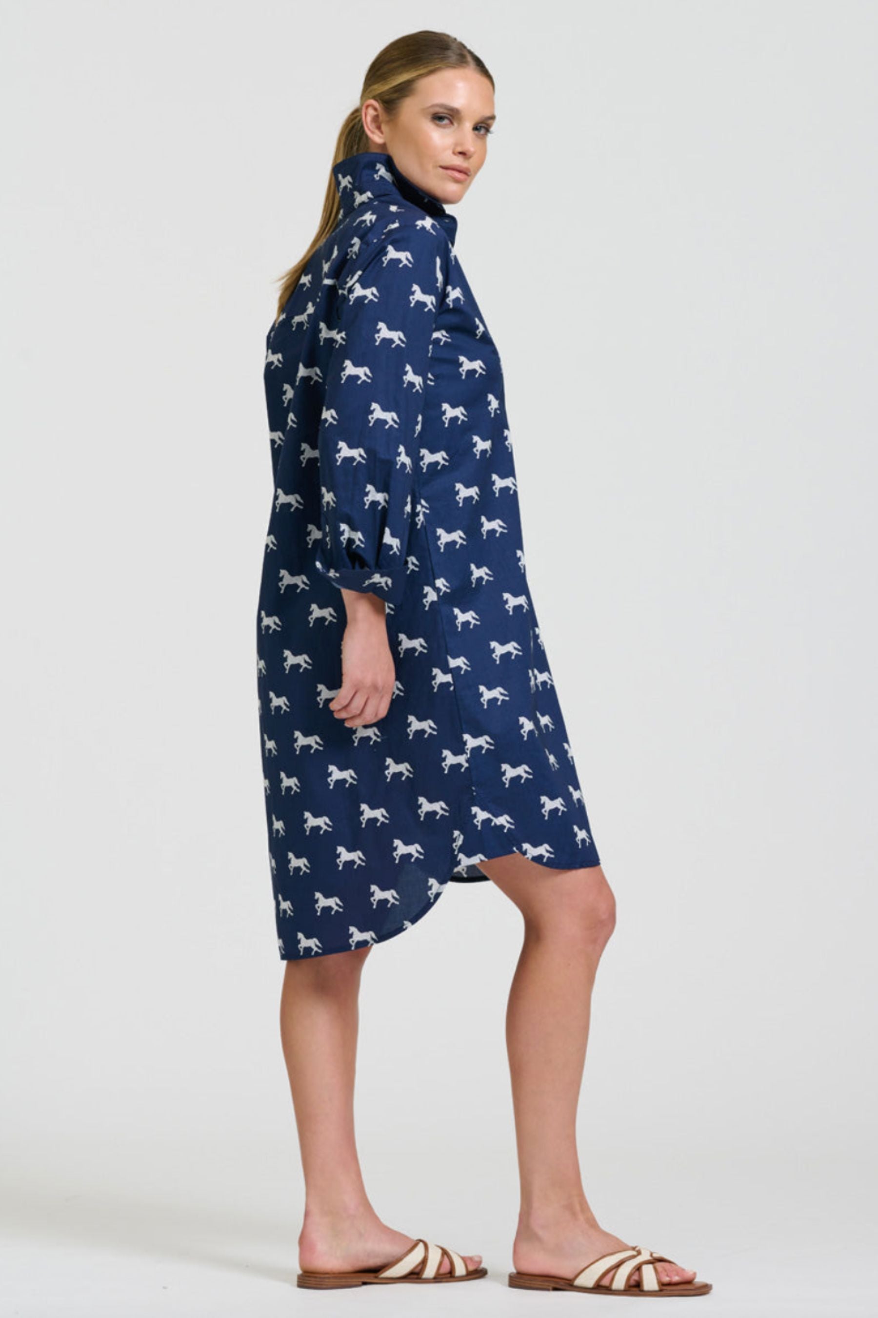 The Popover Shirtdress | Navy With White Pony Prance