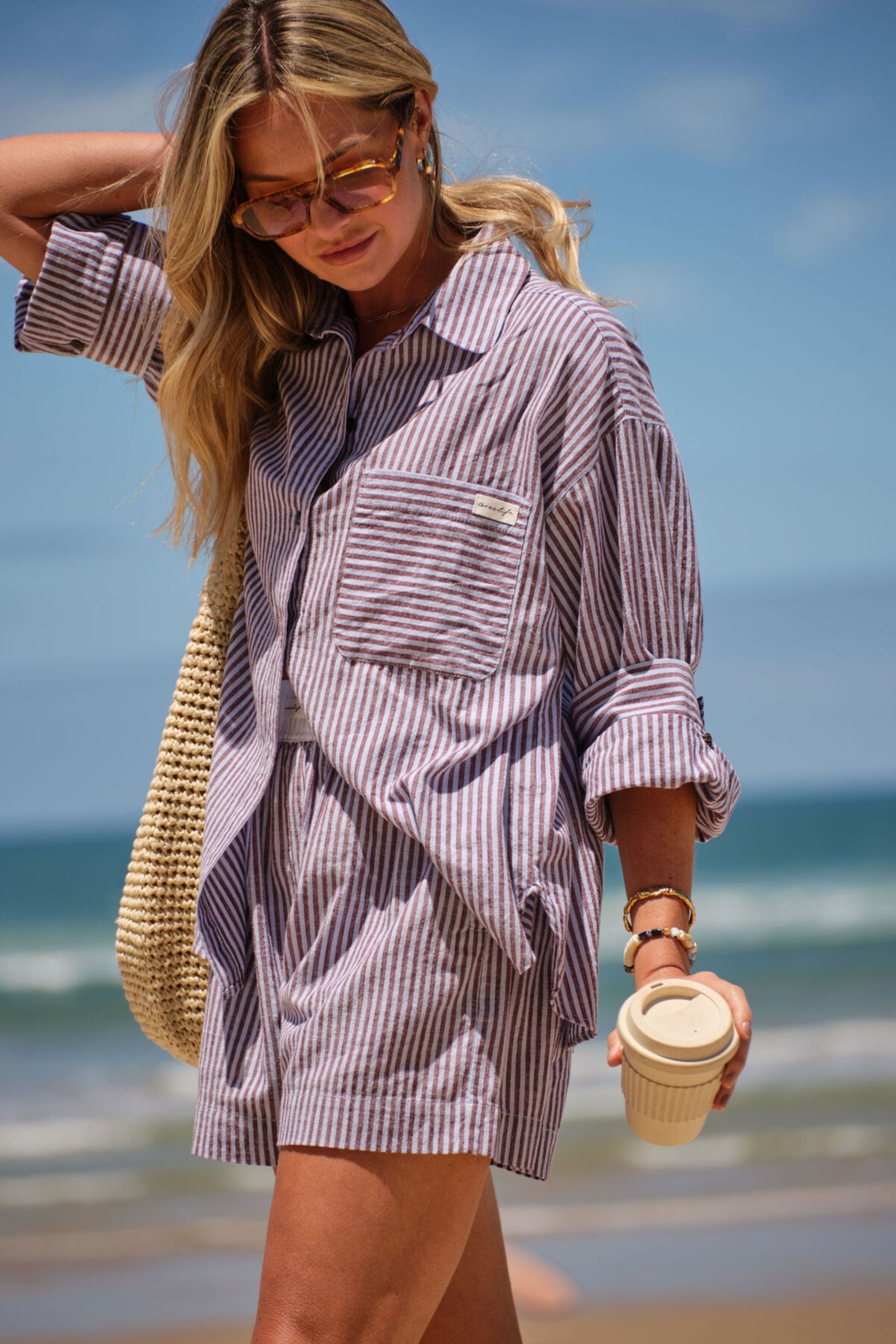 Miya Shirt | Wine Blue Small Stripe