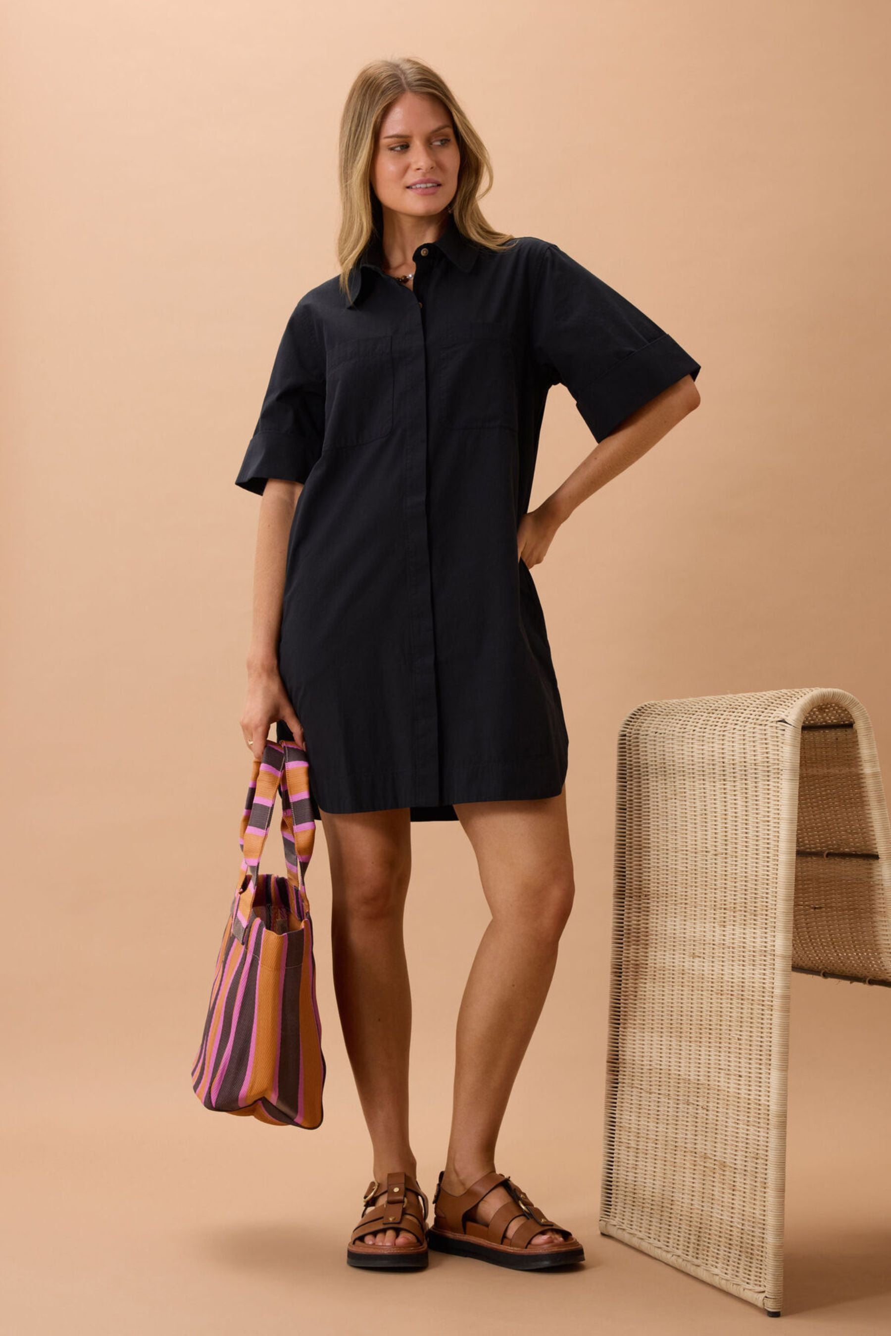 Sara Mini Shirt Dress | Black