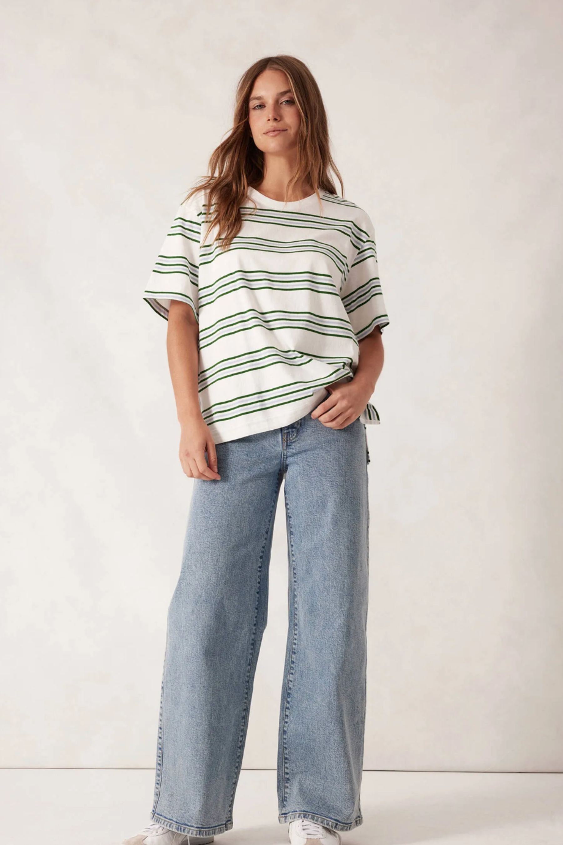 Stevie Slouchy Tee | Vanilla &amp; Green Stripe