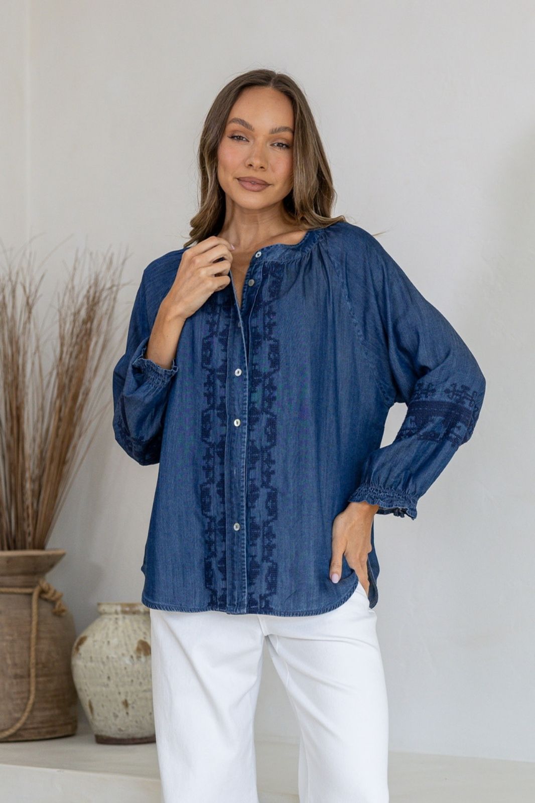 Embroidered Tencel Shirt | Ink