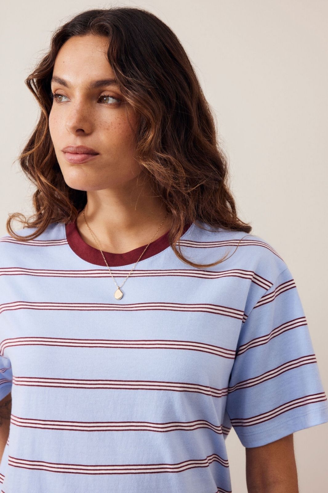 Stevie Slouchy Tee | China Blue/Mulberry White Stripe