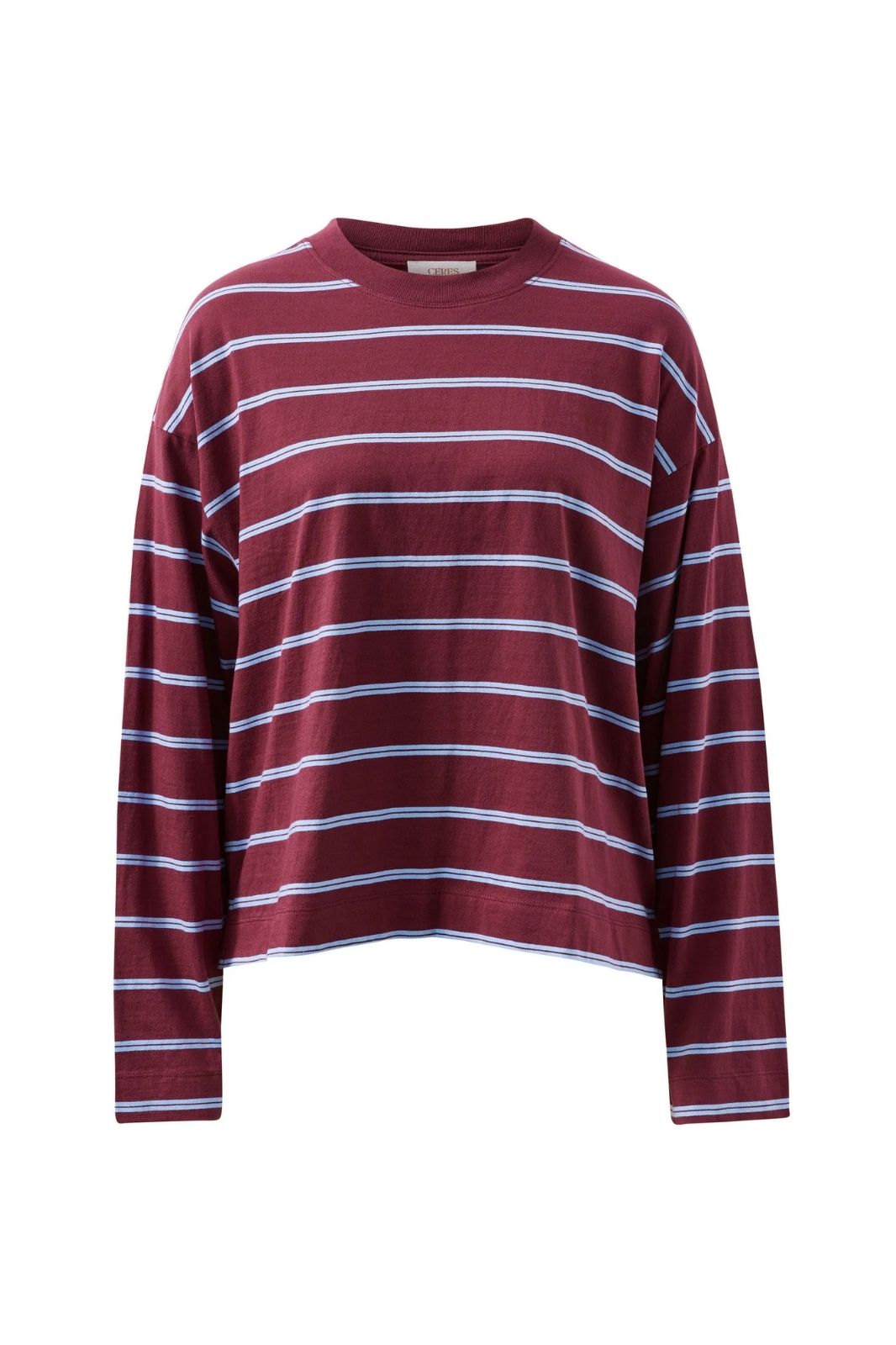 Beau Long Sleeve Slouchy Tee | Burgundy/Sky Blue Stripe