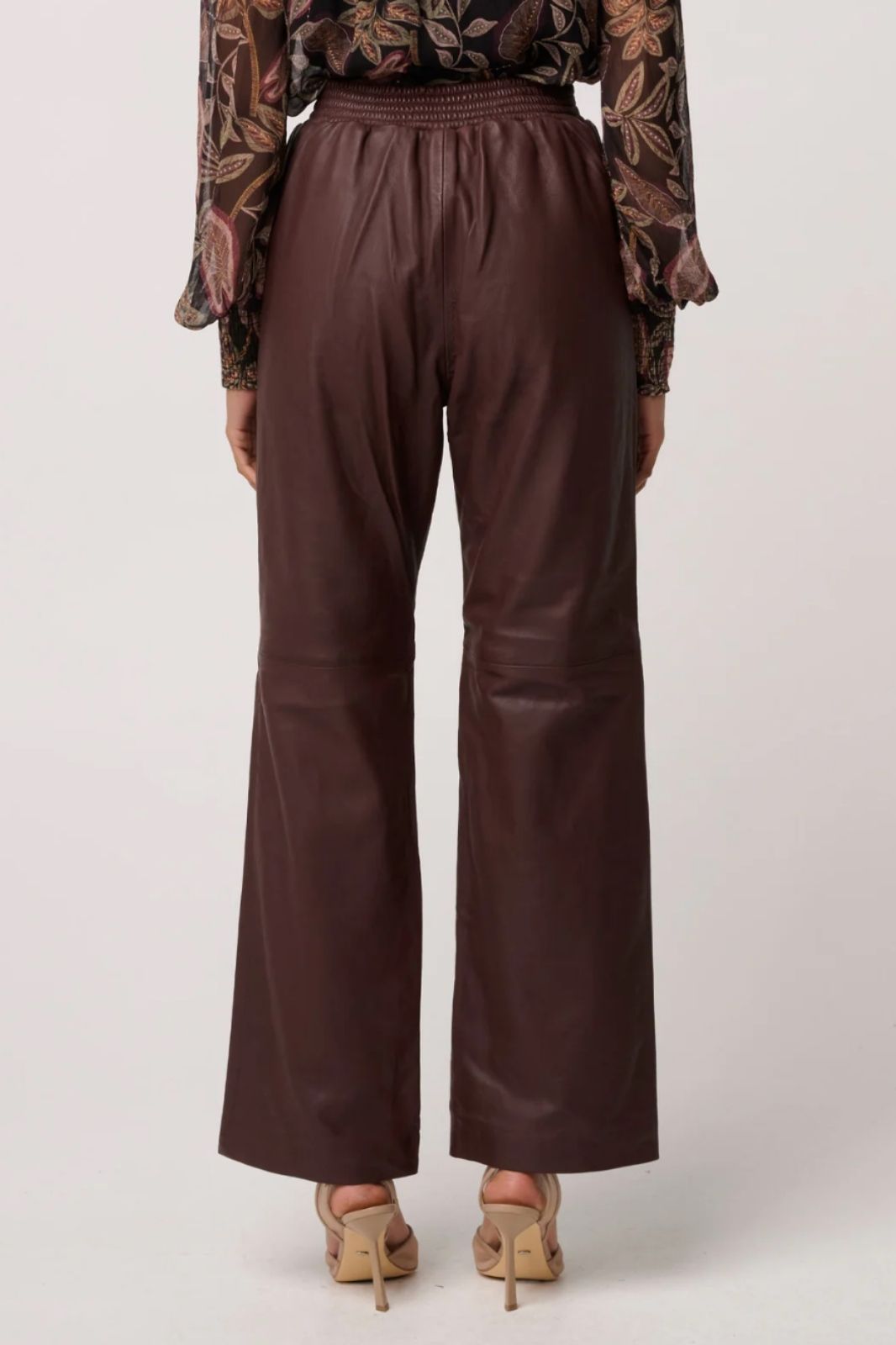 Joan Leather Elasticated Waist Straight Leg Pant | Oxblood